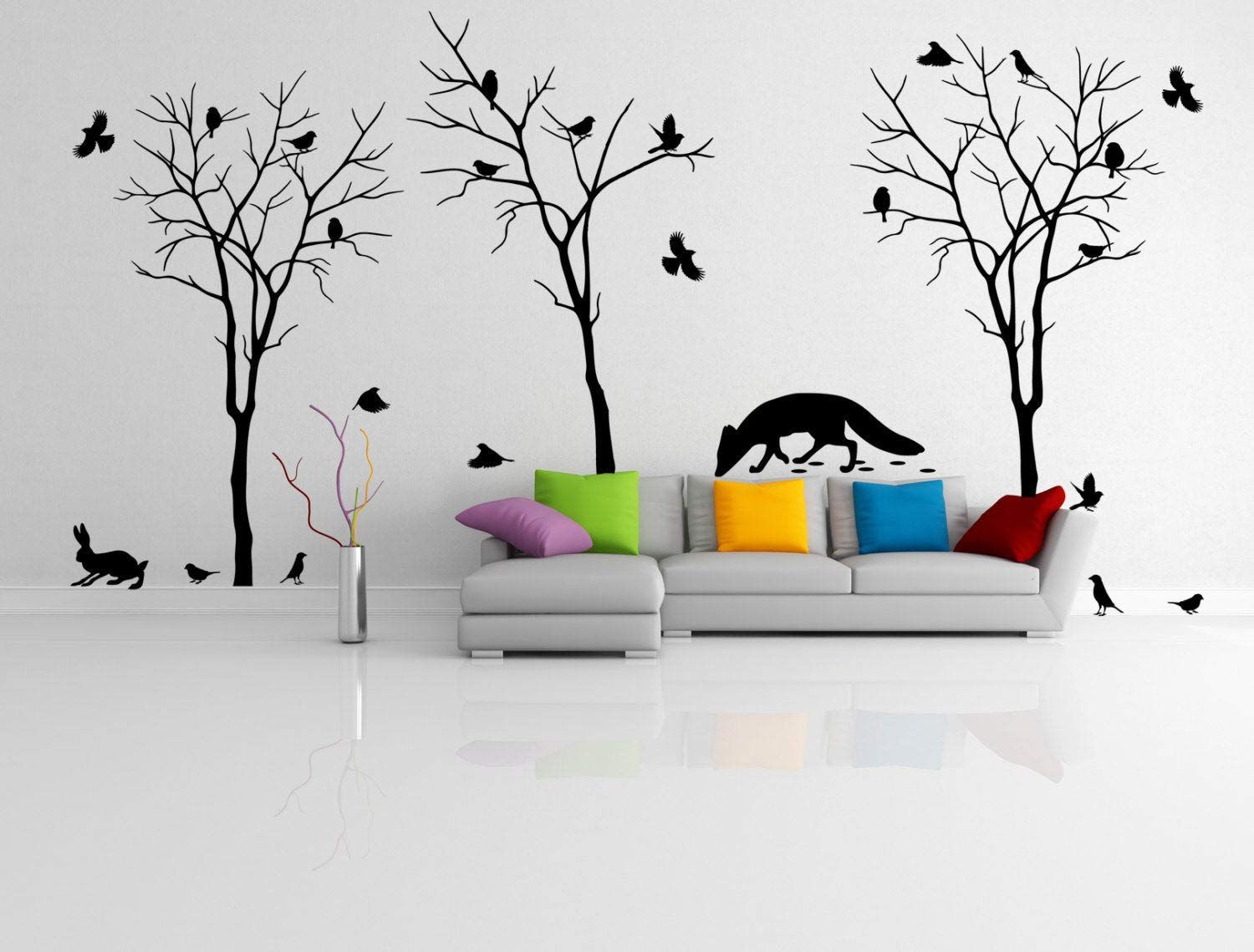 Nature art vinyl mignon animal ensemble Stickers arbre forêt botanique cool floral Die Cut Decal oiseau faune sauvage décoratif renard autocollant