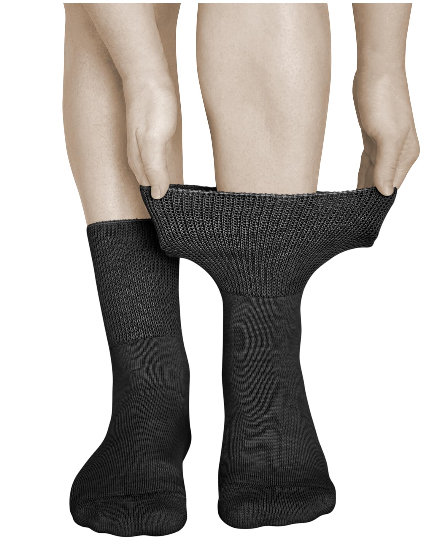 Vitsocks Women's Black Diabetic Merino Wool Wide Top Gentle Grip Socks (2 Pairs) Thermal Swollen Ankles Diabetes Feet, 6-8 Uk