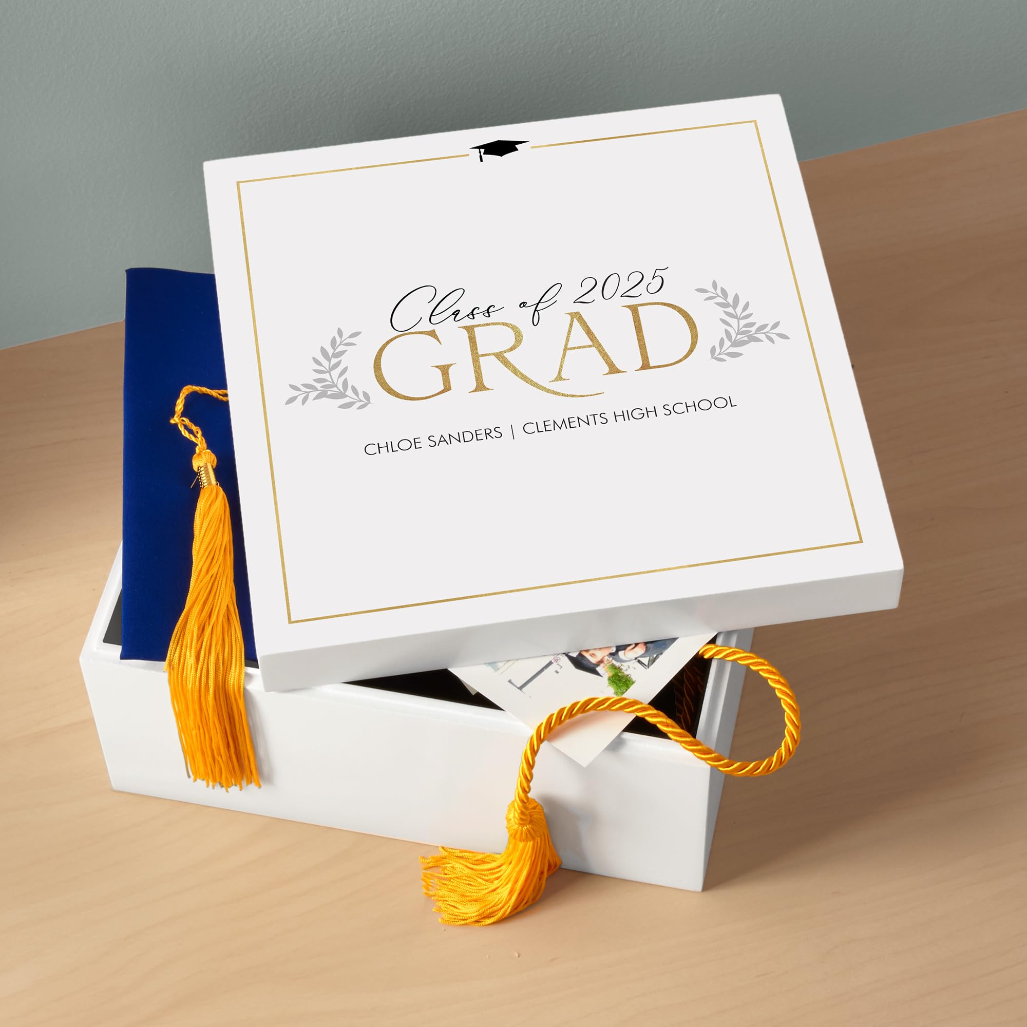 Let's Make Memories Personalized Keepsake Box - For Graduation - Class of 2025 - Graduate Memento Box - Customized for any Grad and School - Branch Out - 12