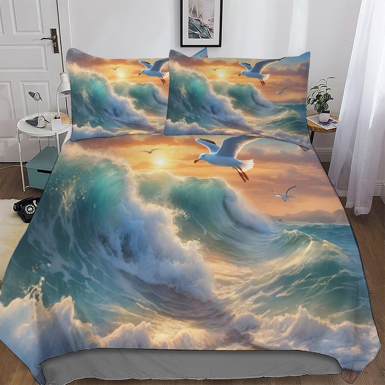 LLXXHH Seagull Duvet Cover 3 Piece Soft Microfiber Quilt Cover Bedding Sets with Pillowcases for Kids Adult Comforter Cover King(220x240cm)
