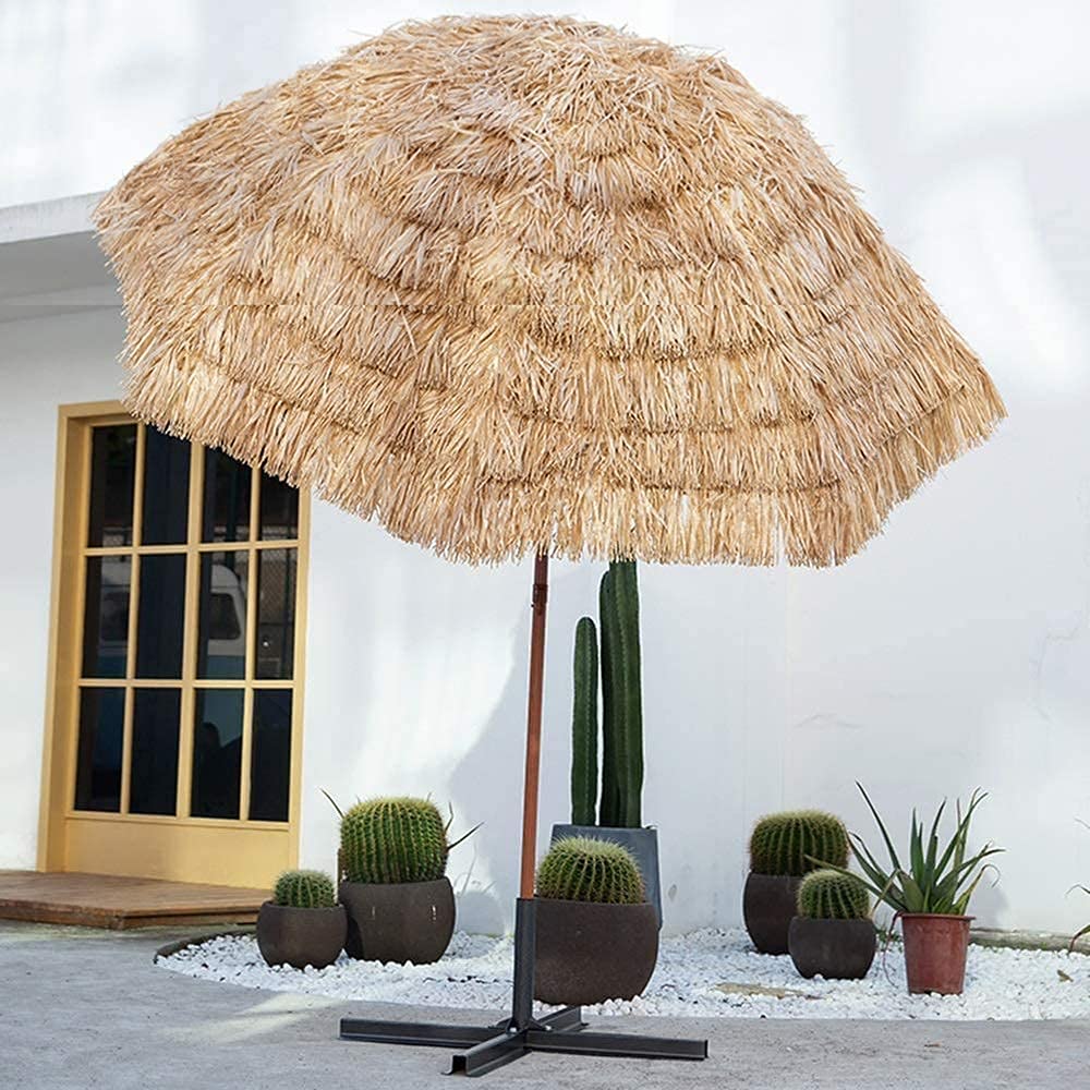 SPAboy Hawaiian Garden 7,9 Fuß Strandterrasse Gartenschirm Sonnenschutz neigbar Simulation Strohschirm