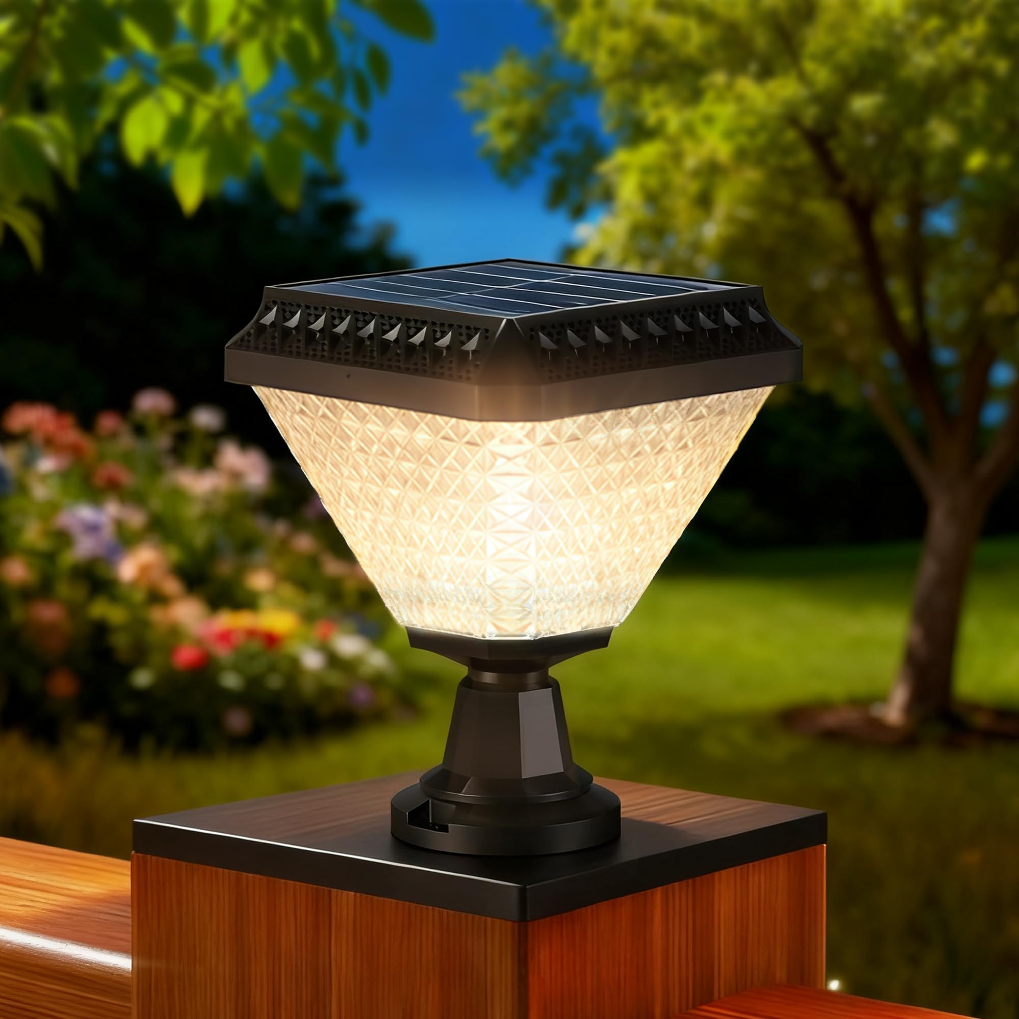 Alighting Solar Post Light with Remote Control, Dusk to Dawn Outdoor Fence Post Lights, 3 Colour Modes + RGB, Dimmable, Timer, Waterproof Solar Fence & Driveway Light