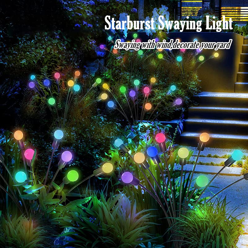 Sunboia Solar Garden Lights,10 LED Starburst Swaying Light,Solar Firefly Lights Outdoor Waterproof,2Pack Solar Fairy Lights Color Changing RGB Light for Garden,Yard,Patio,Pathway,Parties,Camping - Image 4