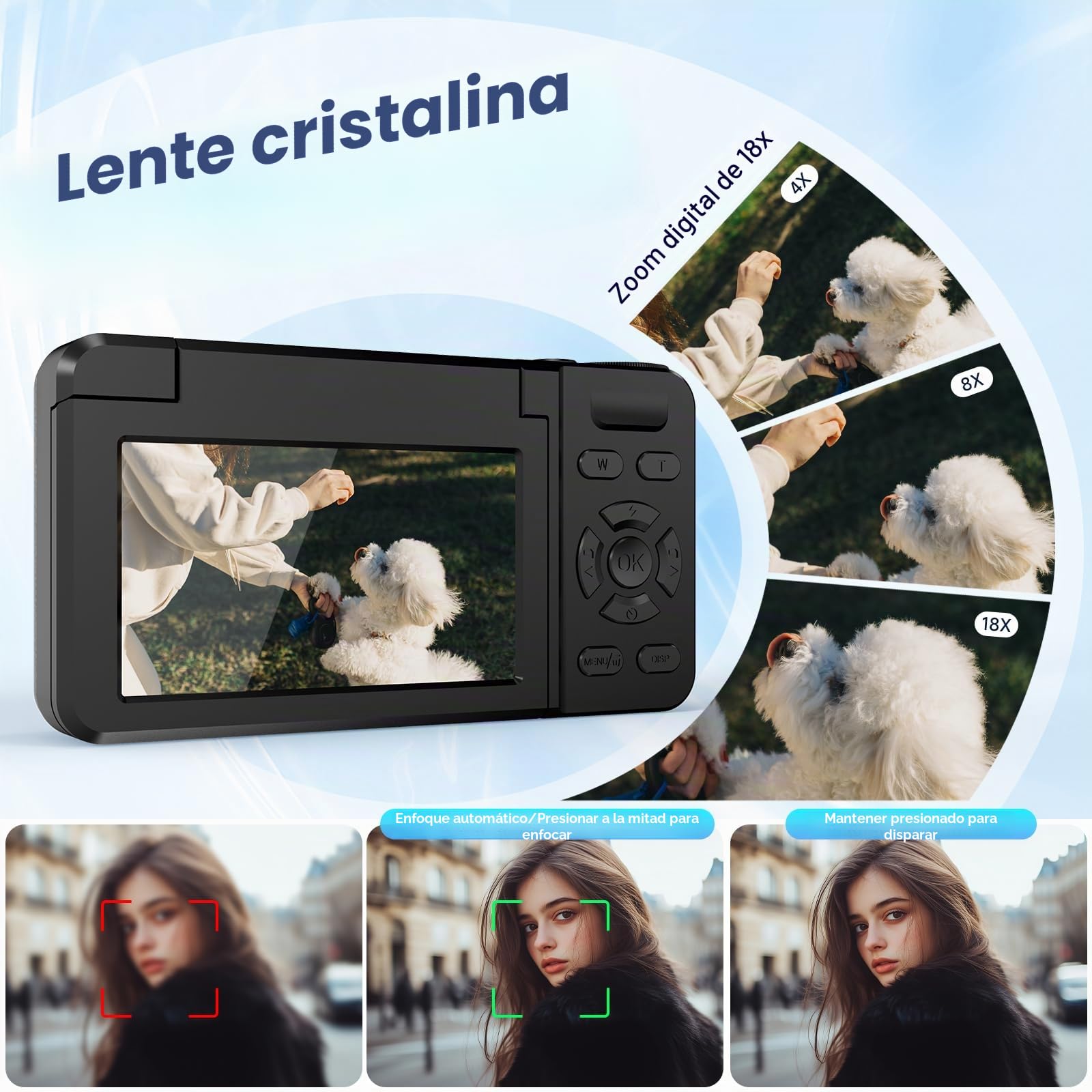 Cámara Digital 4K 64MP, Wevoor Camara de Fotos 32GB con Pantalla Flip De 180°, Batería de 2000 mAh, Autofocus, Zoom Digital 18x, Cámara Digital Compacta para Principiantes Niños Estudiantes - Negro