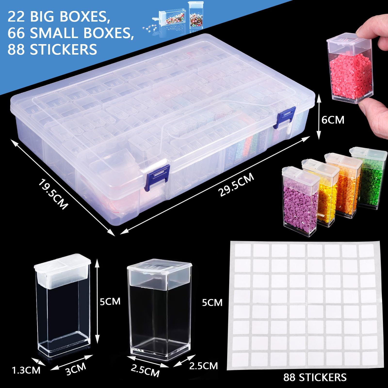 MOYKSRR Kit Diamond Painting, 88 Slots Diamond Painting Organizer, Organizer per Diamond Painting Accessori per Depositare Gioielli Pittura Diamante Perline Anelli Charms Glitter Strass