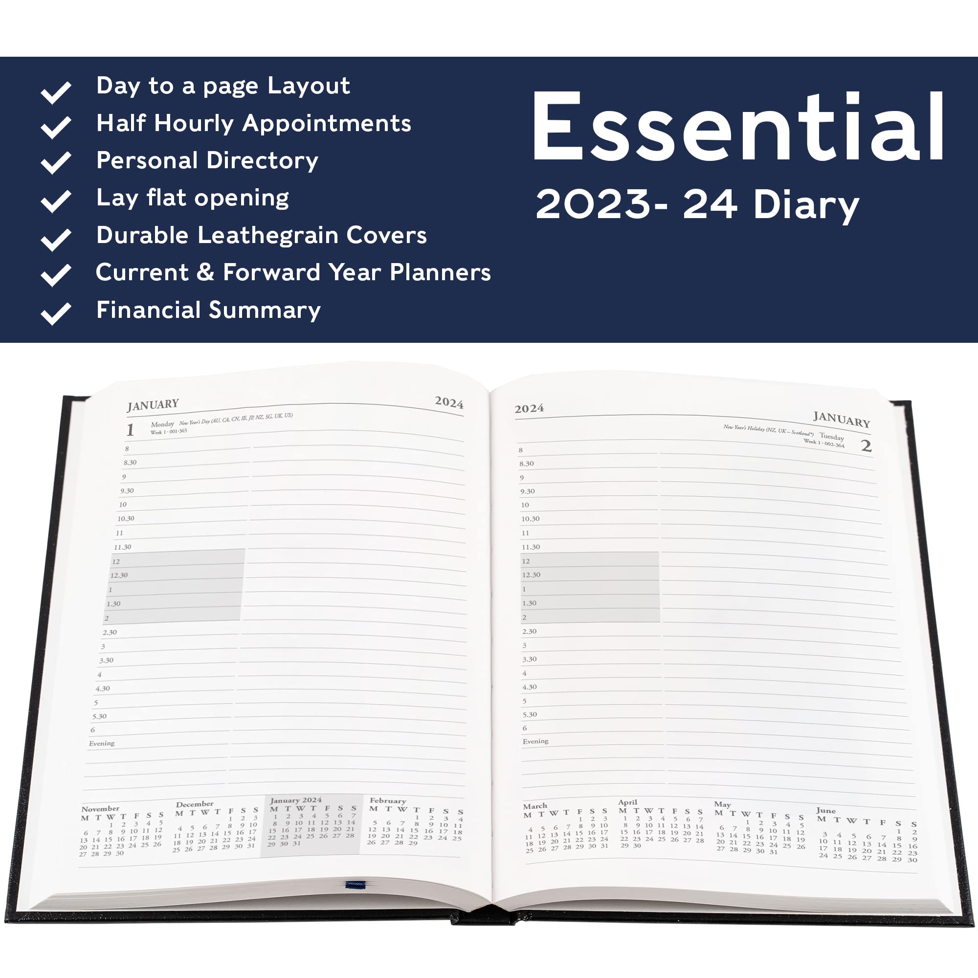 Collins Debden Essentials Academic 2023-24 A5 Day to A Page Mid Year Diary Planner (Appointments) School - Image 4