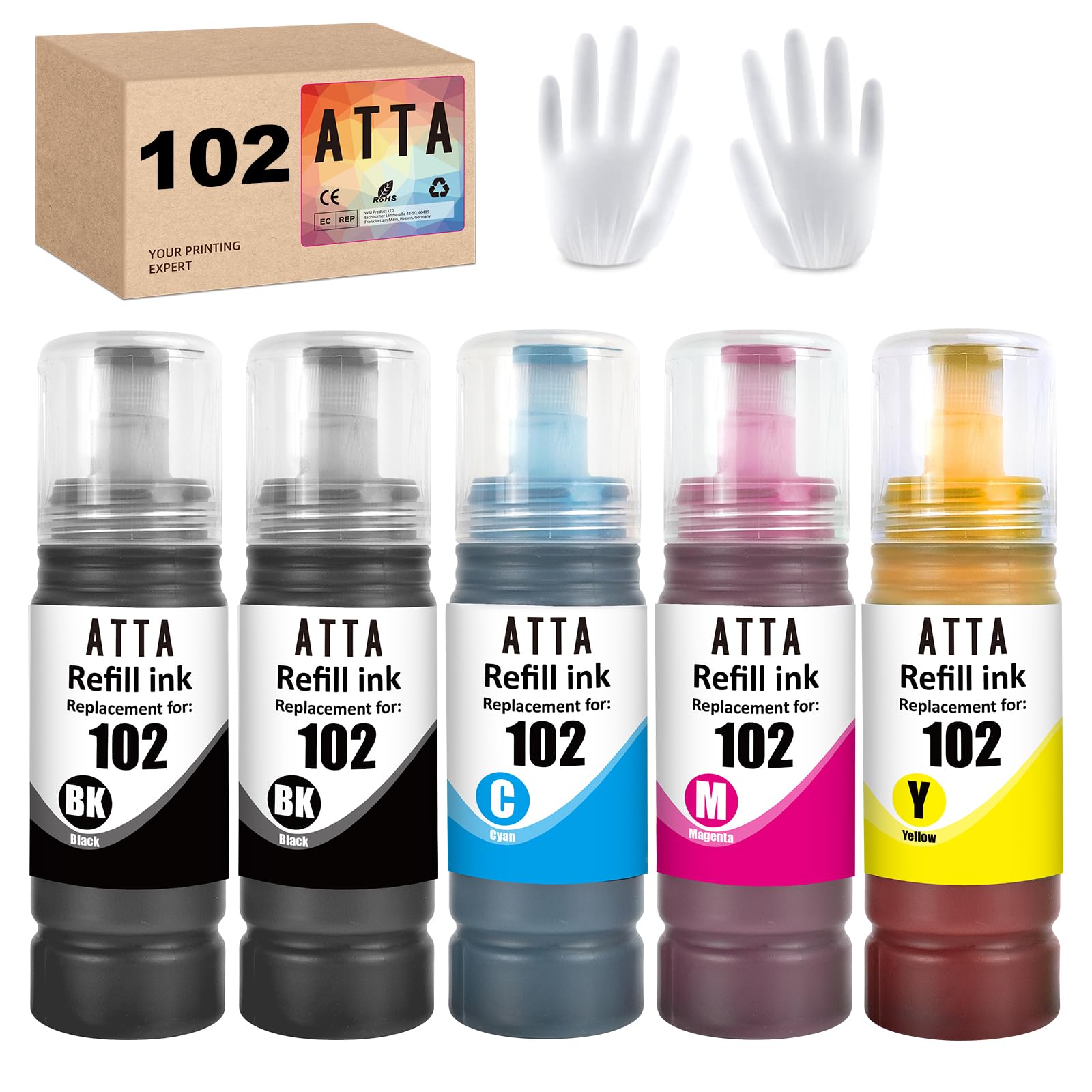 **Compatible avec imprimantes Epson Ecotank 102 | Lot de 102 bouteilles d'encre rechargeables pour ET-2700/ET-3750/ET-47