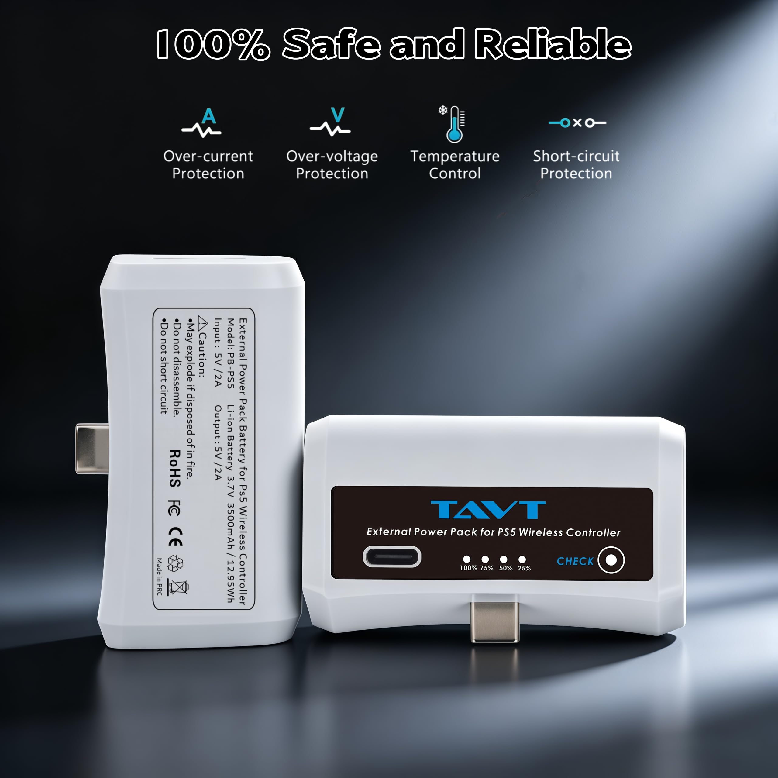 2 batterie esterne per controller Sony PlayStation 5, PS5 Dualsense/Dualsense Edge, con indicatore LED e cavo di ricarica USB-C