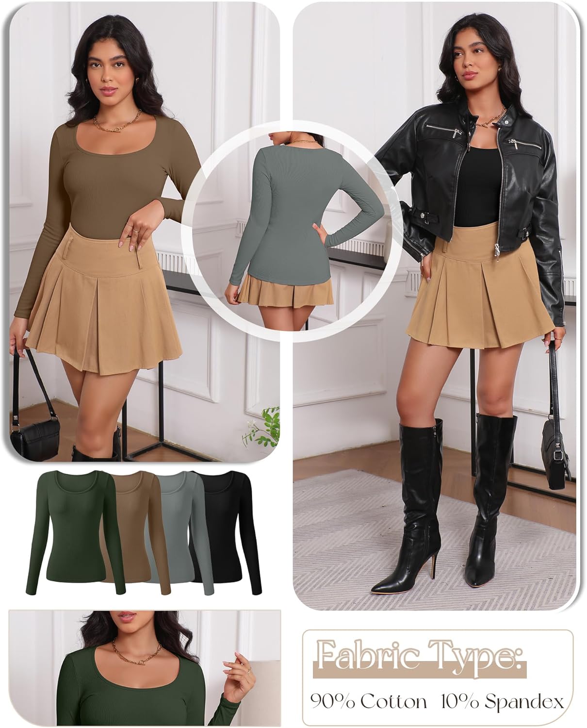 4 Pack Women's Ribbed Thermal Long Sleeve Shirts, Cotton Scoop Neck Slim Fit Base Layer Undershirts Basic Tops - Image 5