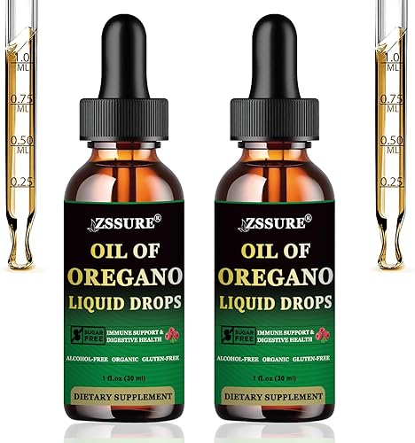 Miniatura 1 de Paquete de 2 gotas de aceite de orégano, aceite orgánico de orégano líquido con vitamina E, suplementos herbales de alta absorción para apoyo