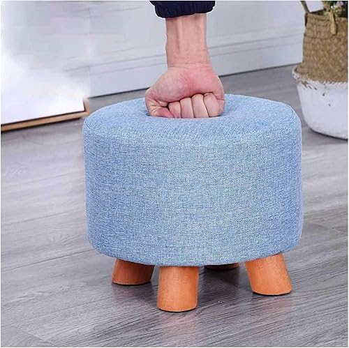 Miniatura 4 de Zapatero de 4 patas, taburete de madera maciza, taburete redondo de tela otomana, taburete de pie para sala de estar, sofá, reposapiés, oficina,