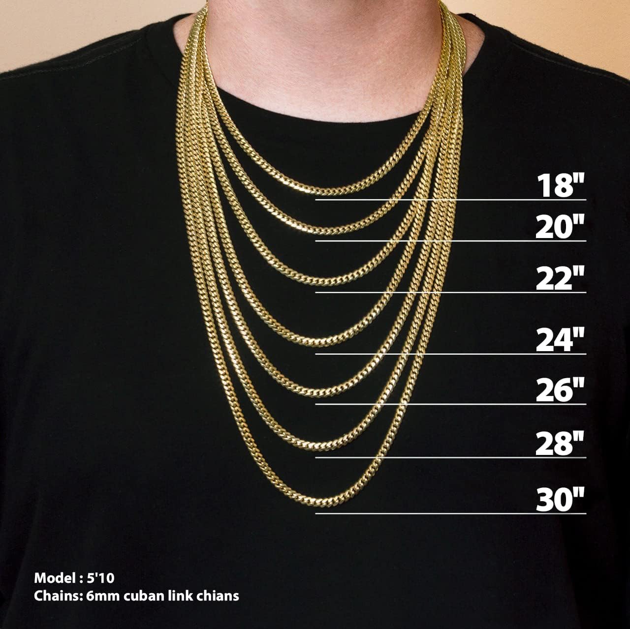 4mm 6mm Miami Cuban Link Chain 14K REAL Gold Plated 316L Stainless Steel Solid Necklace Bracelet for Womens Mens(Double Safety Clasp, Custom Box and Pouch Packing, Christmas Gift)