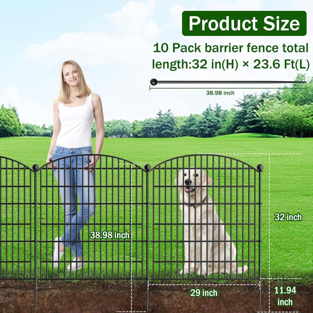 NEWFUN 10-teilige Teichzaun, 73 * 81cm Gartenzaun,Steckzaun Metall,Zaunelemente 11 Befestigungsstäben,Gitterzaun, Freigehege,für Hunde Kaninchen im Freien Patio, Hof