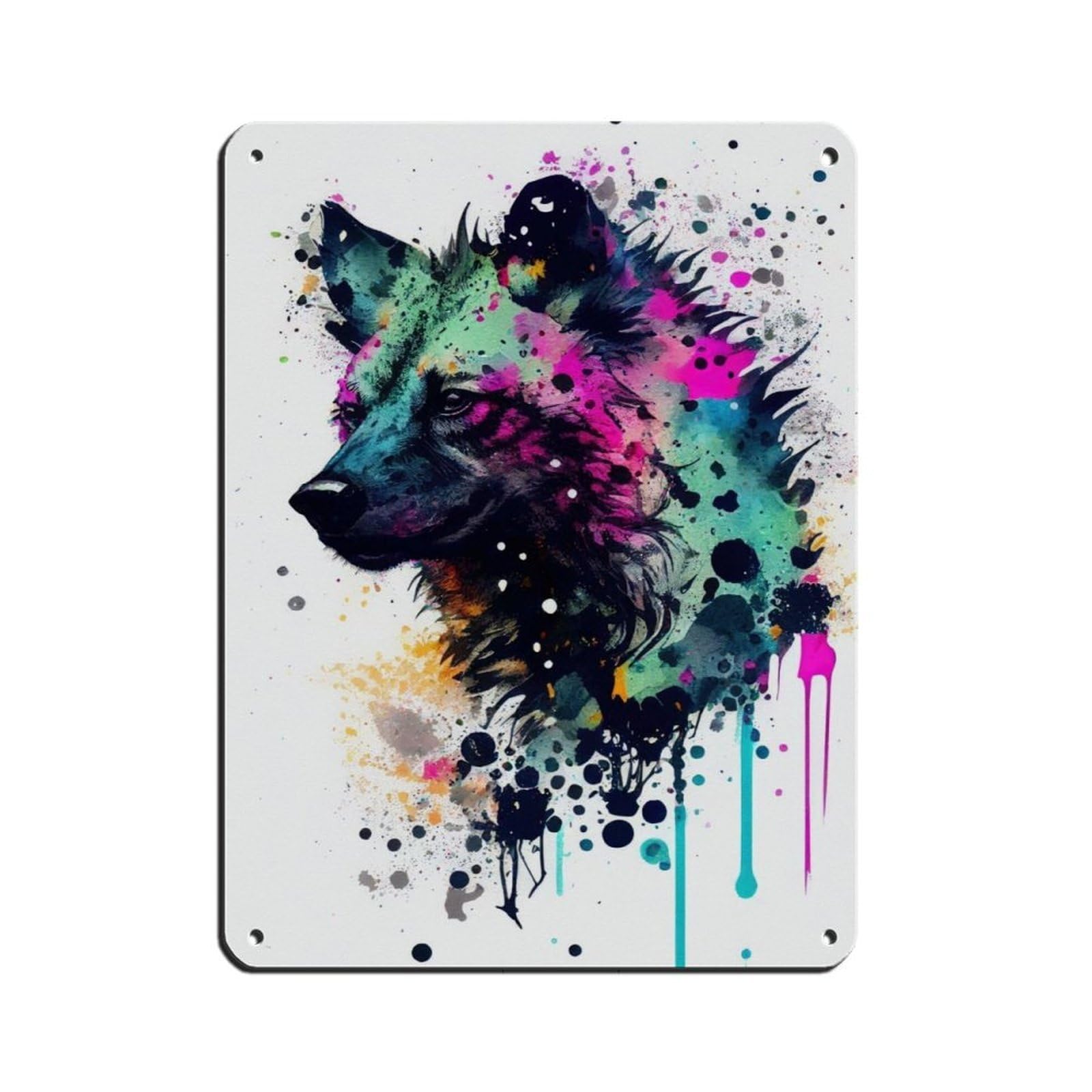 Watercolour Hyenas Portrait Poster Tin Sign Vintage Metal Pub Club Cafe Bar Home Wall Art Decoration Poster Retro 12x16inch(30x40cm)