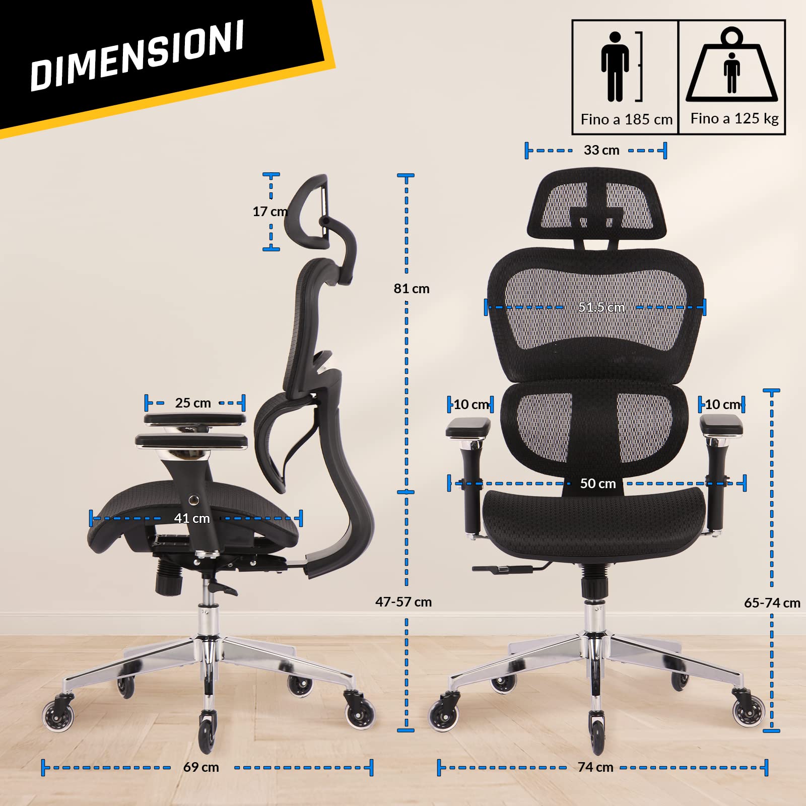 K800 Sedia Ergonomica da Ufficio, Poltrona Girevole, Ottima Come Gaming | Braccioli 4D e Supporti Lombari Cervicali Regolabili, Ergonomia ai Massimi Livelli, Supporto Lombare Dinamico