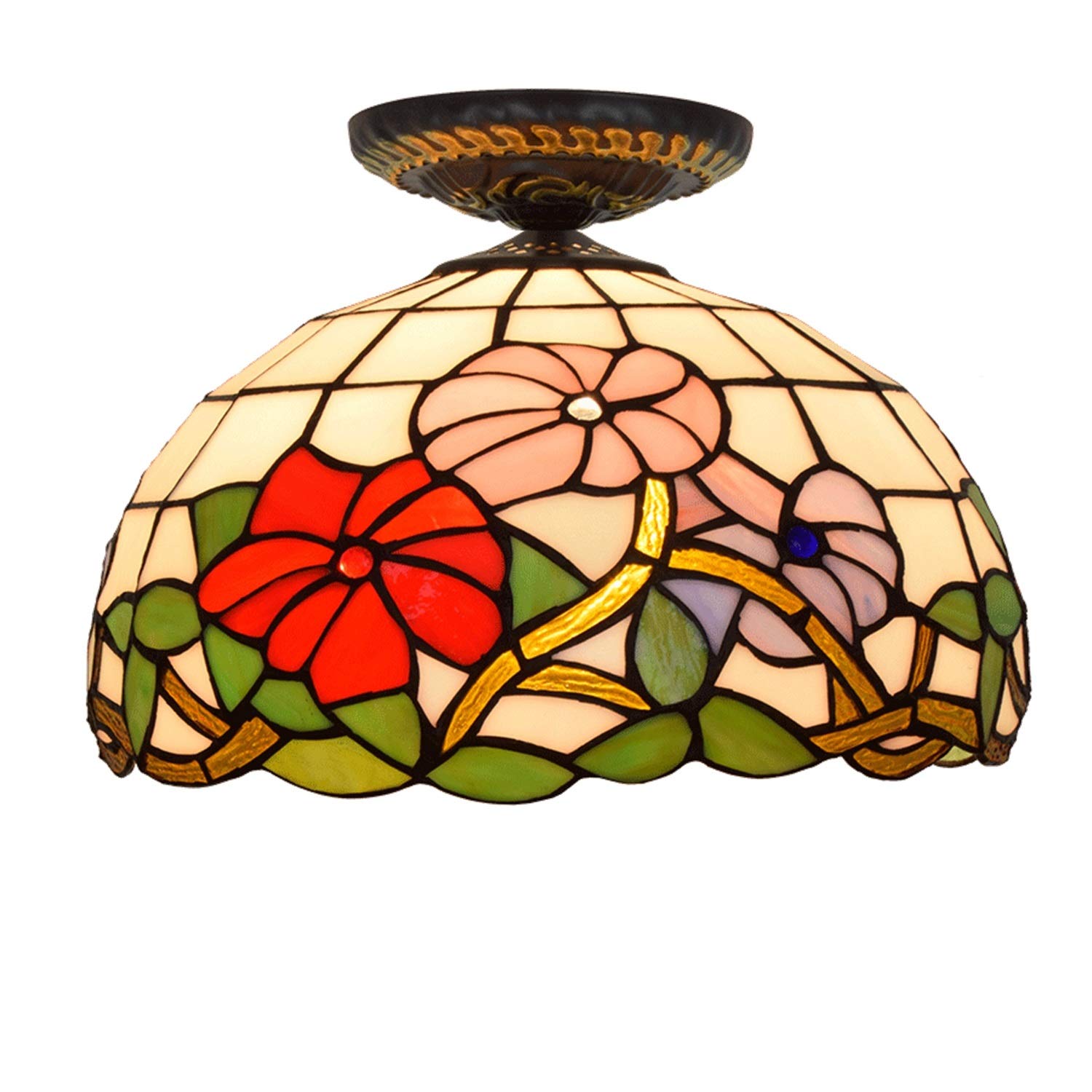 HPTHLY Stained Glass Ceiling Lighting 12" Ceiling Lights Tiffany Style Morning Glory Glass Shade For Living Ceiling Lamp