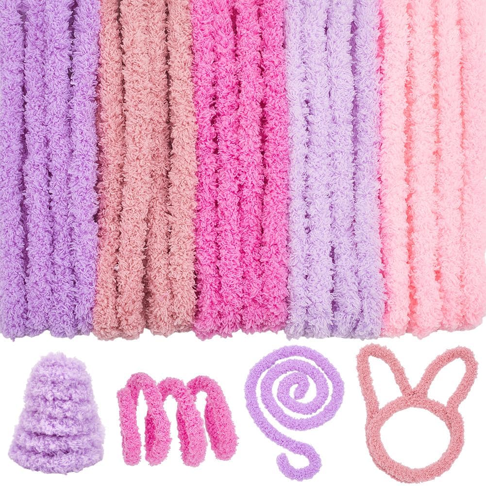 CRASPIRE 10Pcs 39.37inx15mm Extra Thick Pipes Cleaners for Crafts Soft Fuzzy Flurry Pink Purple Chenille Stems Chunky Jumbo Coral Fleece Fur Handmade DIY Arts Projects Plush Animal Creative Fun Decor