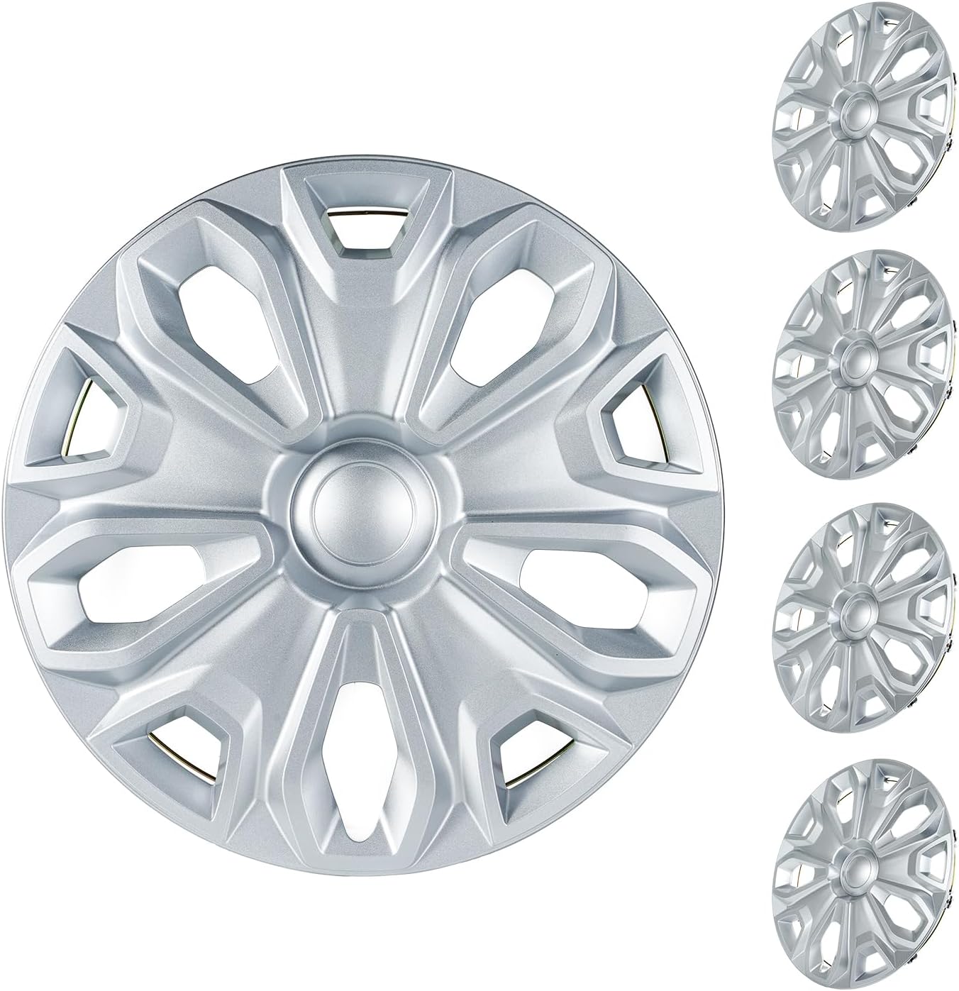 16 Inch Hubcaps Compatible with 2015-2023 Ford Transit 150 250 350 350HD Factory Steel Wheels, Snap-On Wheel Covers, Durable ABS Replacement Hubcaps Set of 4 (Silver)