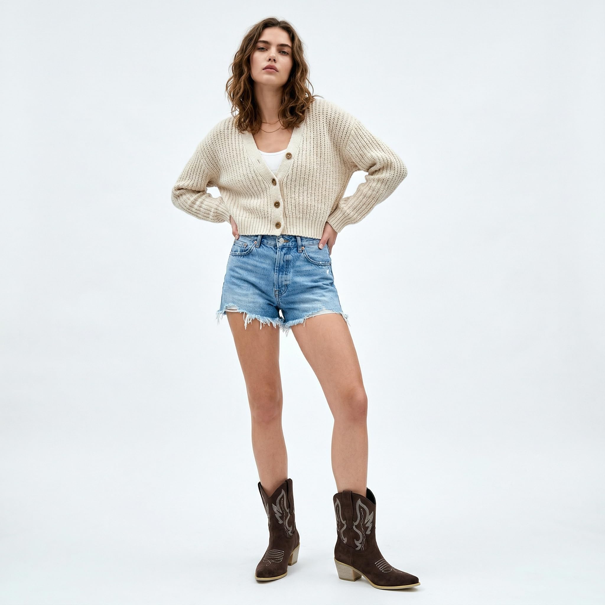 Cozivwaiy Stivaletti classici da cowboy ricamati da donna a punta stivaletti alla caviglia stivali country occidentali stivaletti con tacco a blocco