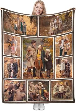 Custom Photo Blankets - Personalized Collage with 10 Photos for Family, Couple, Friends, Sisters, Baby - Birthday, Anniversary, Christmas