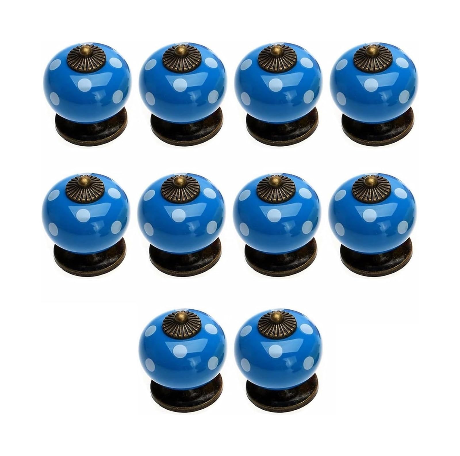 Opeximatun Blue Ceramic Drawer Knobs, 10 Ceramic Round Cabinet Handles Single-Hole Drawer Pulls Door Knobs 34X38mm(Blue)