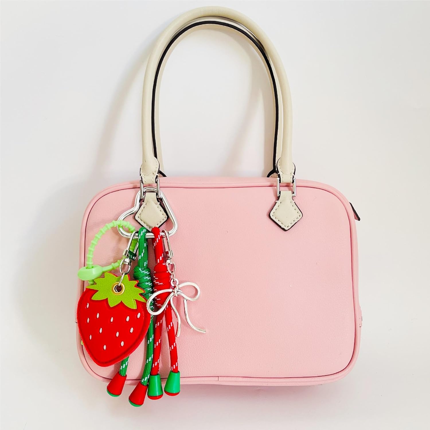 QTMY Cute Strawberry Bow Rope Braided Keychain Bag Charms for Handbag Purse Backpack Accessories for Bogg Bag,925-1 - Image 4