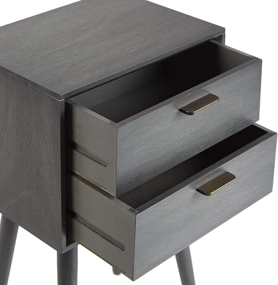 Silverwood Olsen Mid Century 2 Drawer Side Table, Dark Grey