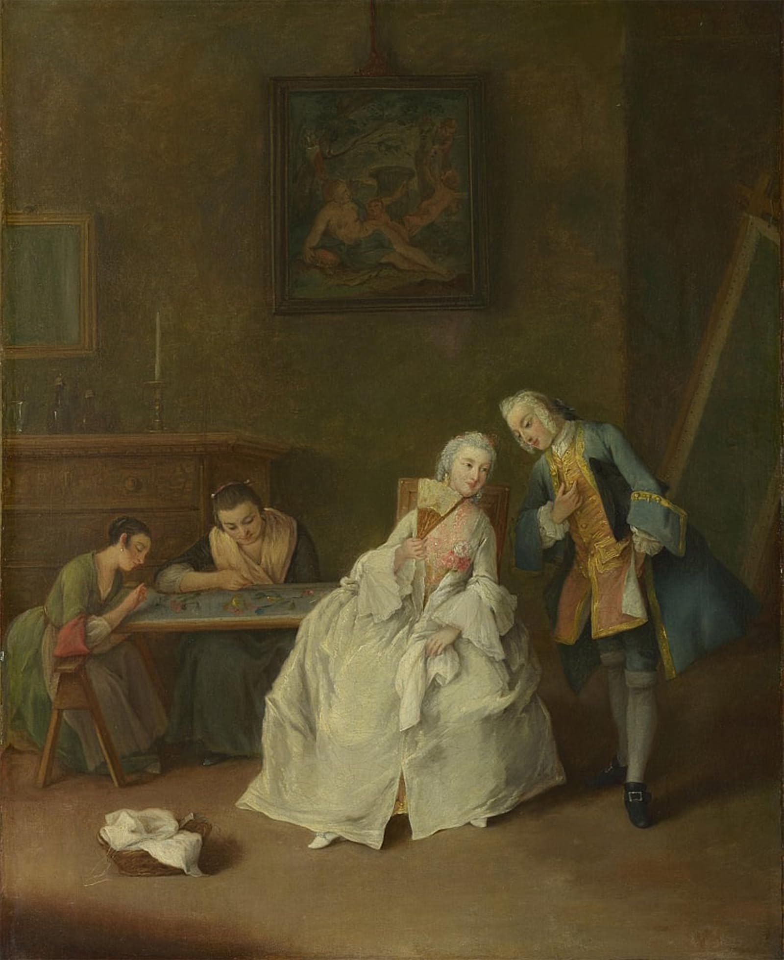 ARTXLXXBN Famous Painting Art Wall Decor Abstract Art Picture a Lady Receiving a Cavalier by Pietro Longhi Animal Pictures for Home Decor 60x90cm