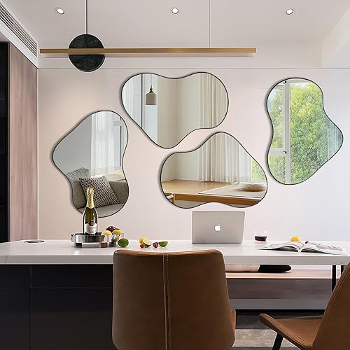 Miniatura 3 de POZINO Espejo de pared irregular, espejo asimétrico sin marco, 31.4 x 23.6 pulgadas, espejos orgánicos modernos decorativos para sala de estar,