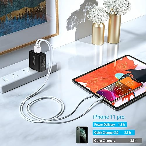 Miniatura 5 de iSeekerKit - Cargador USB C, 30 W, 3 puertos, tipo C, bloque de carga de pared con PD 3.0 + 5V/2.4A plegable USB C, enchufe de carga compatible con