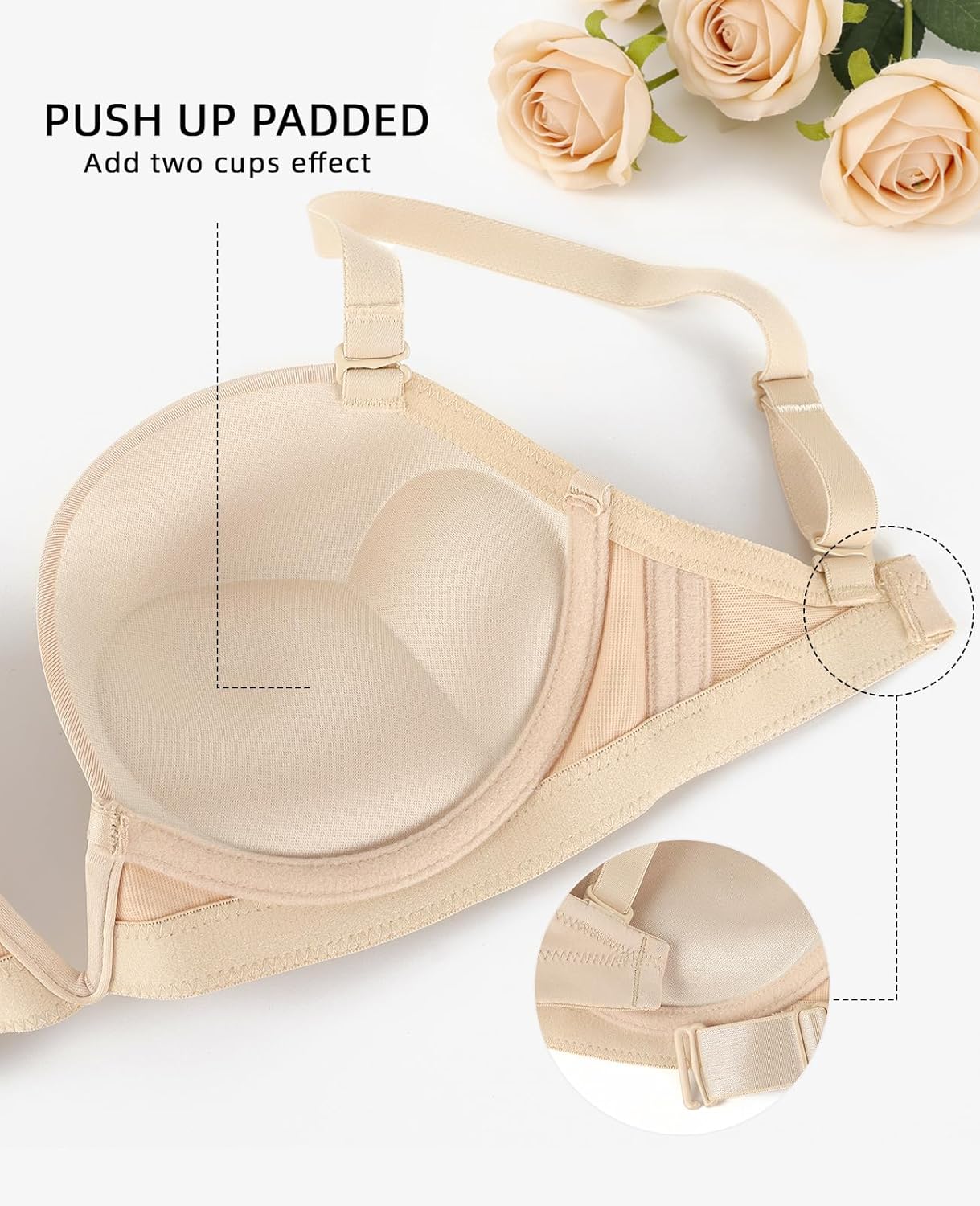 YANDW Low Back Bra with Clear Straps and Back Deep V Plunge Push Up Low Cut Bras Underwire Add Two Cup