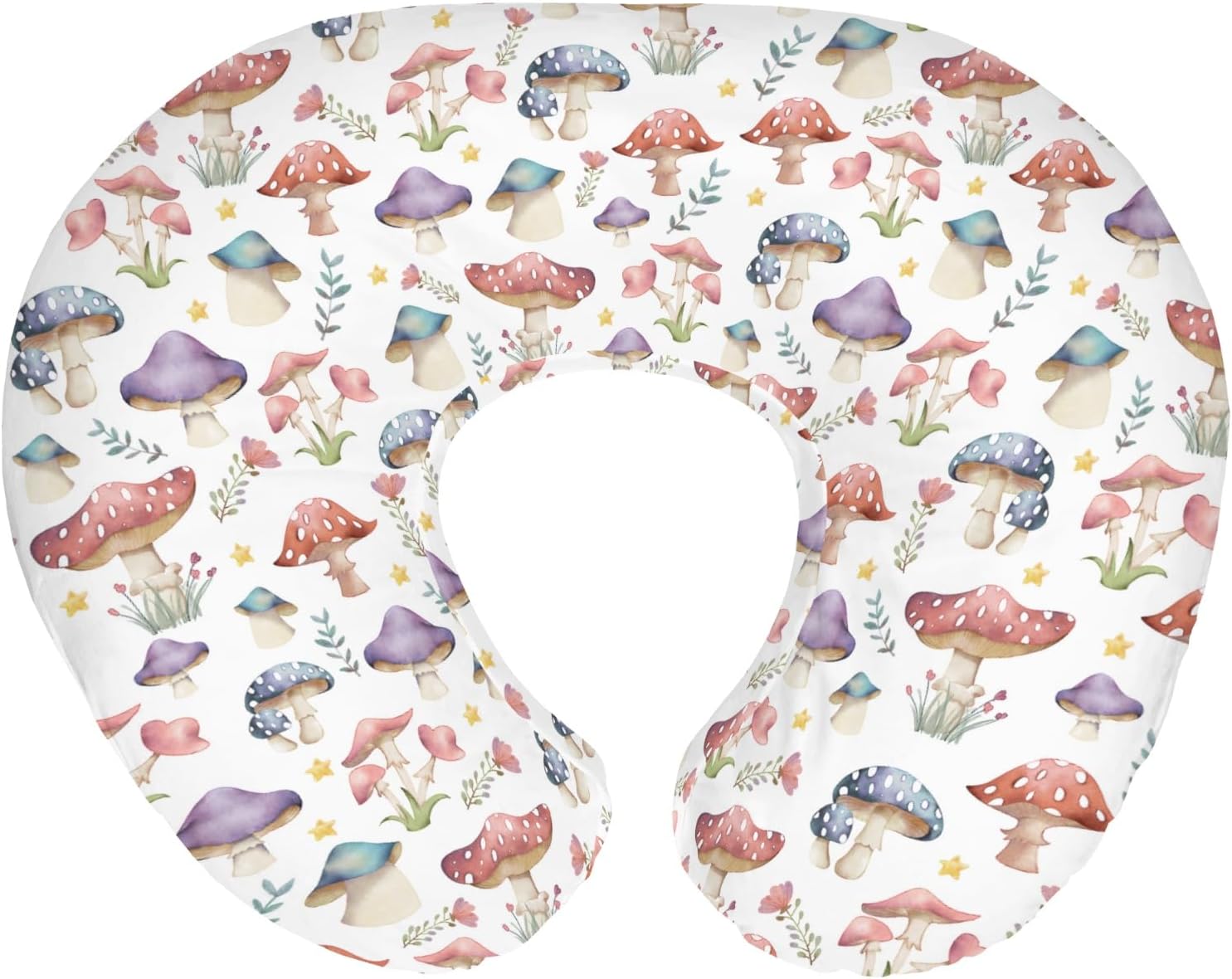 Fairytale Mushroom Baby Nursing Pillow Covers for Boy Girl Colorful Mushrooms Floral Leaves Nursing Pillowcase for Breastfeeding Pillows Magical Plant Soft Stretchy Slipcovers for Newborn Infant