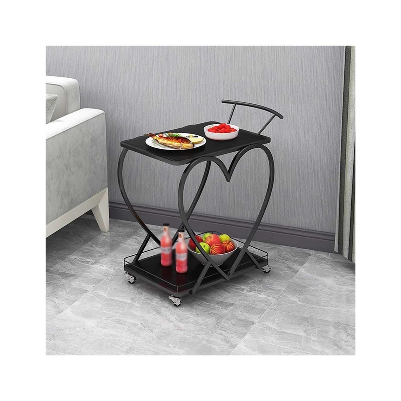 Minibar móvil con ruedas suaves y estación de café de dos niveles para comedor