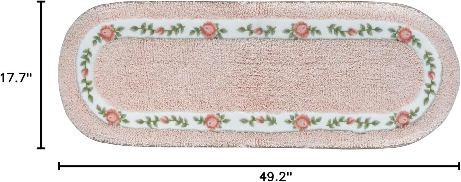 ABREEZE Rose Flower Area Rugs for Living Room Bedroom Non Slip Door Mat Ultra Soft Washable Rug Absorbent Bath Rug Floor Mat Carpet Kitchen Mat 17.71x49.21 Inch Pink