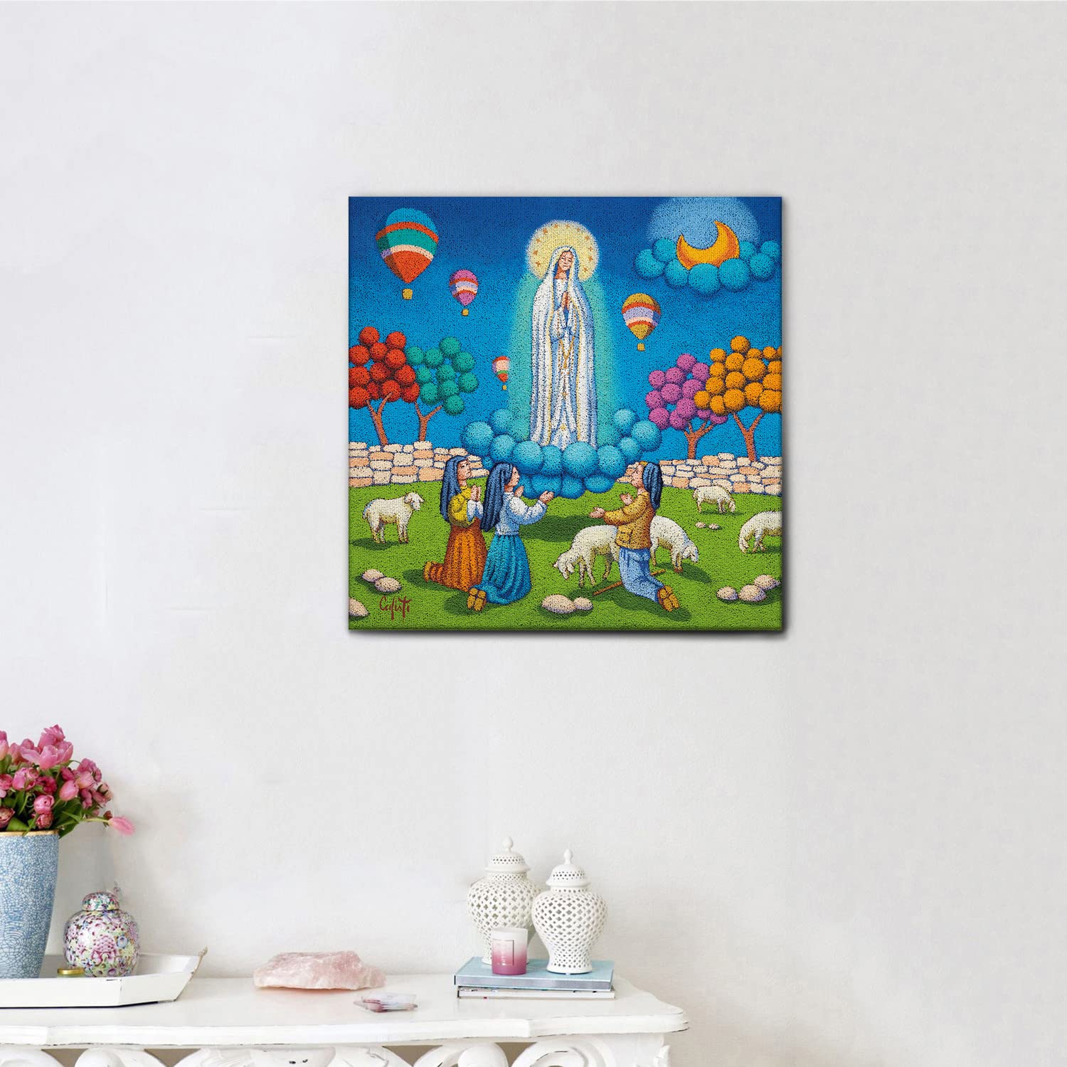 Gemälde 'Heilige Familie In Den Bergen' Von Stefano Calisti – Acrylglas-Druck 100x100 Cm, Fertig Zum Aufhängen