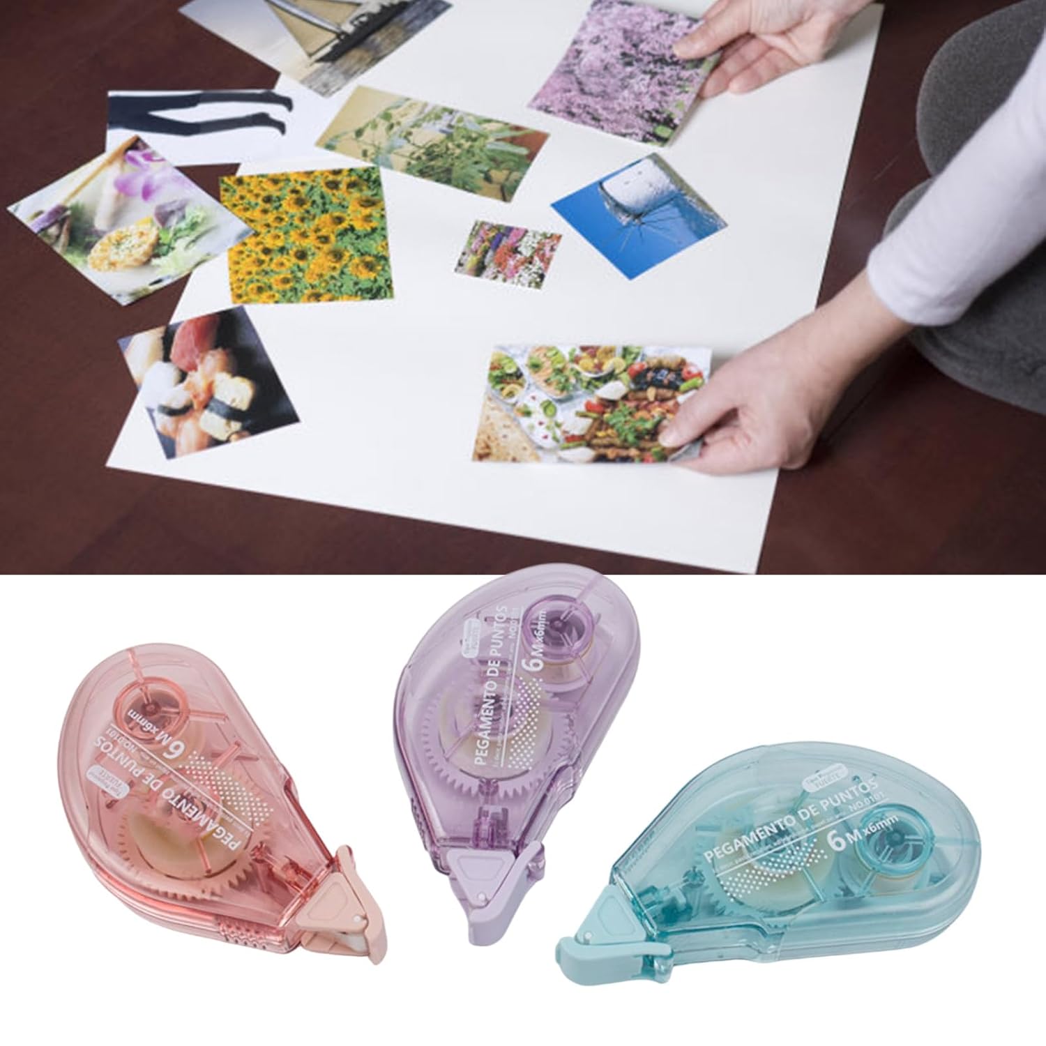 Scrapbook Tape, 6pieces 6mmx6m Clear Adhesive Roller Double Side Adhesive Tape 36m in Total for Card Making Scrapbooking Photo Album