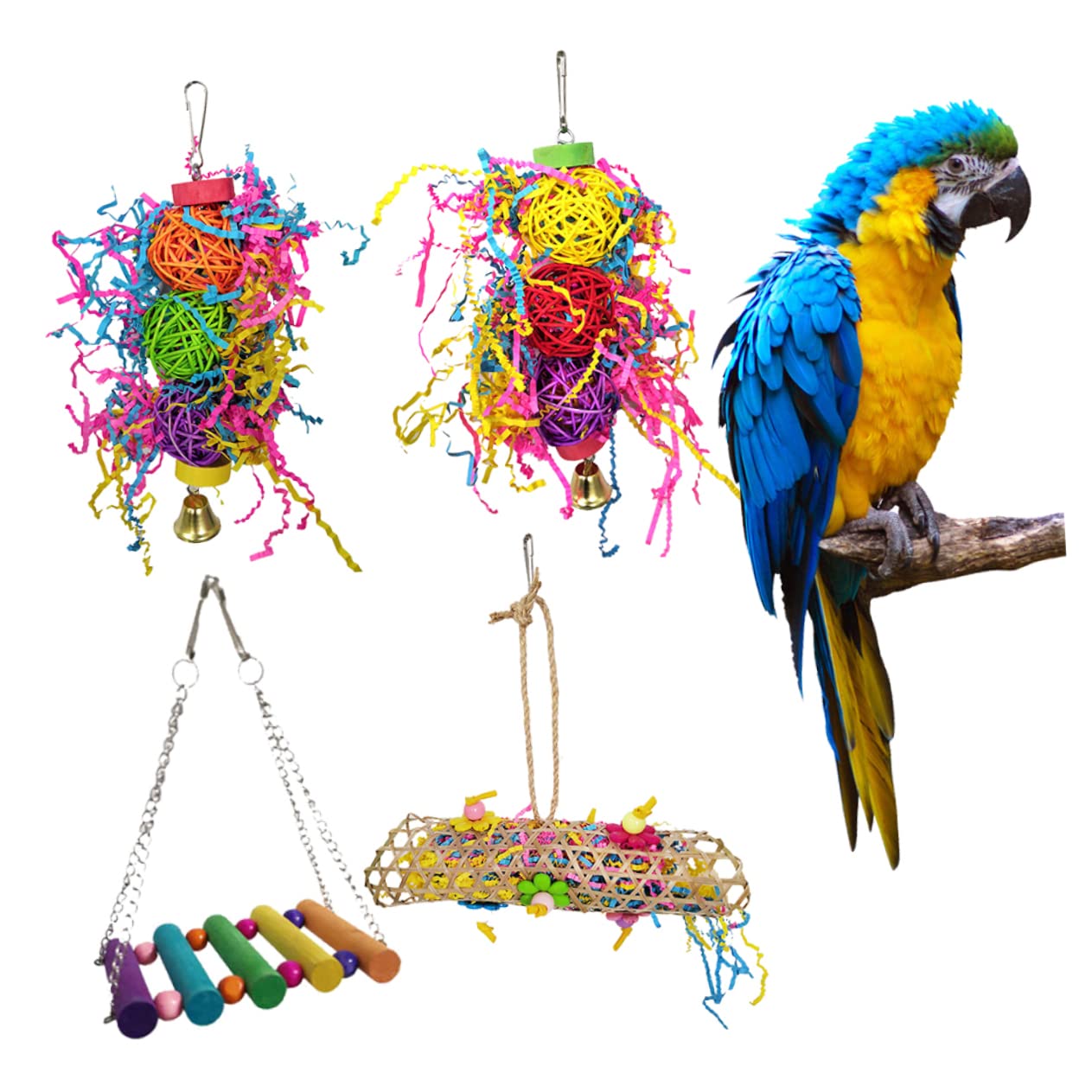 YARNOW 8 Pz giocattolo del pappagallo pets giocattoli Set di giocattoli per pappagalli per pappagalli appesi piccoli per uccelli ciondolo pappagallo morso