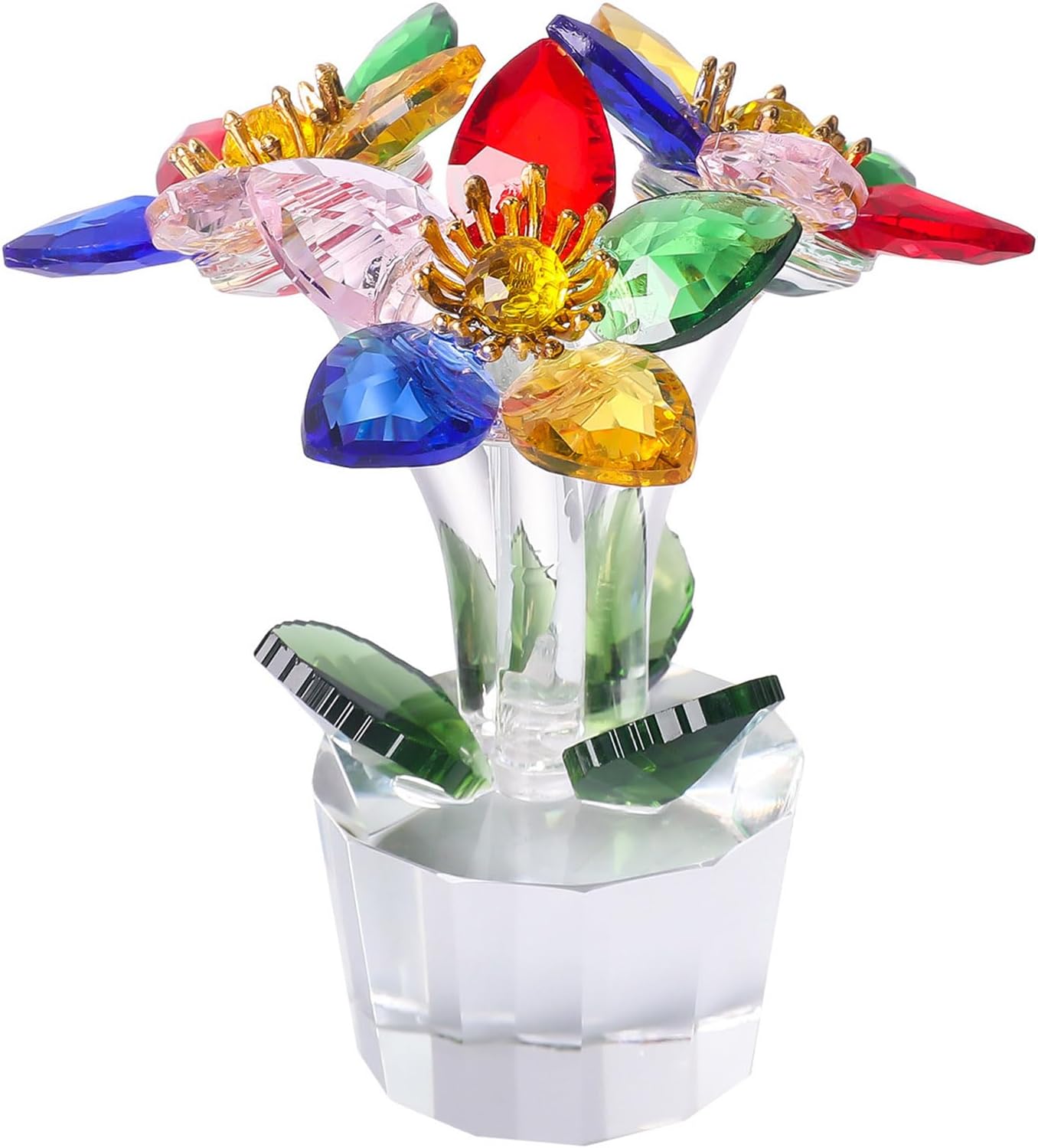 Crystal Flower Figurine, Glass Flower for Women (Multicolor-B)