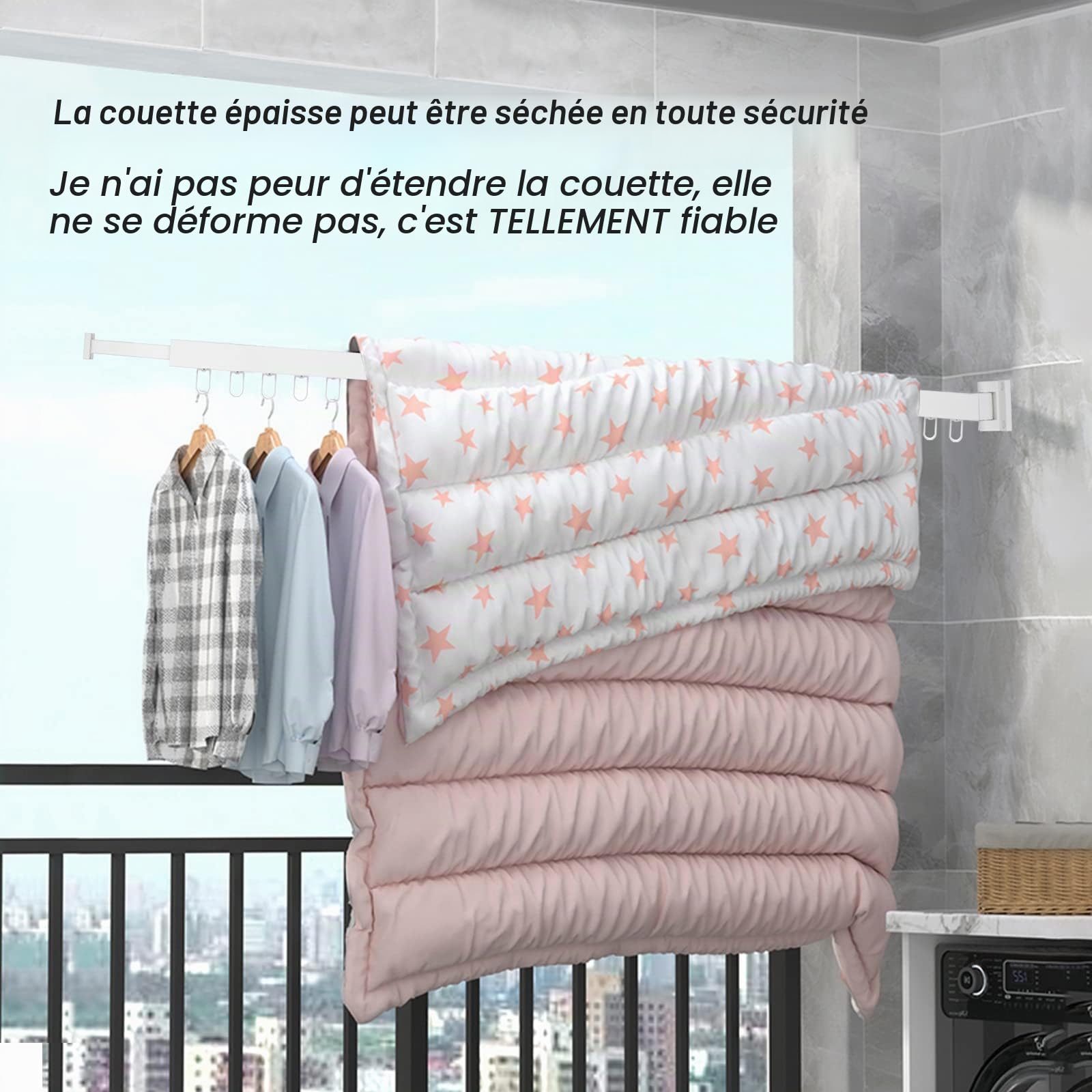 Séchoir À Linge Pliant Blanc Etendoir Linge Exterieur Pliable, 3 Étages Sechoir A Linge Mural Intérieur, Aluminium Séchoirs À Linge pour Balcon Buanderie Salle, Portant A Vetement