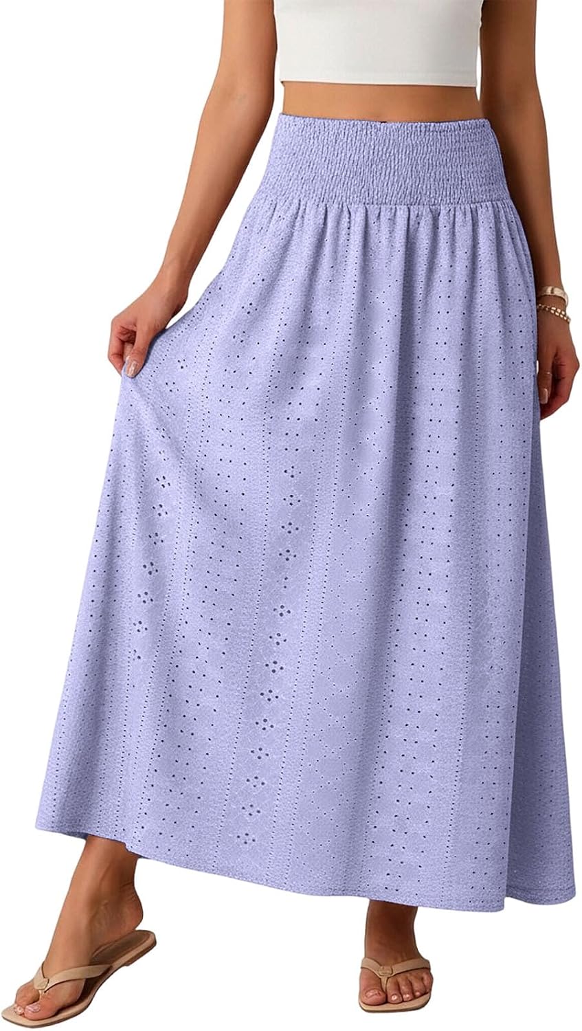 A Line Skirts for Women Maxi Length High Waist Tummy Control Skirt Crochet Lace Boho Skirts Beach Vacation Skirt