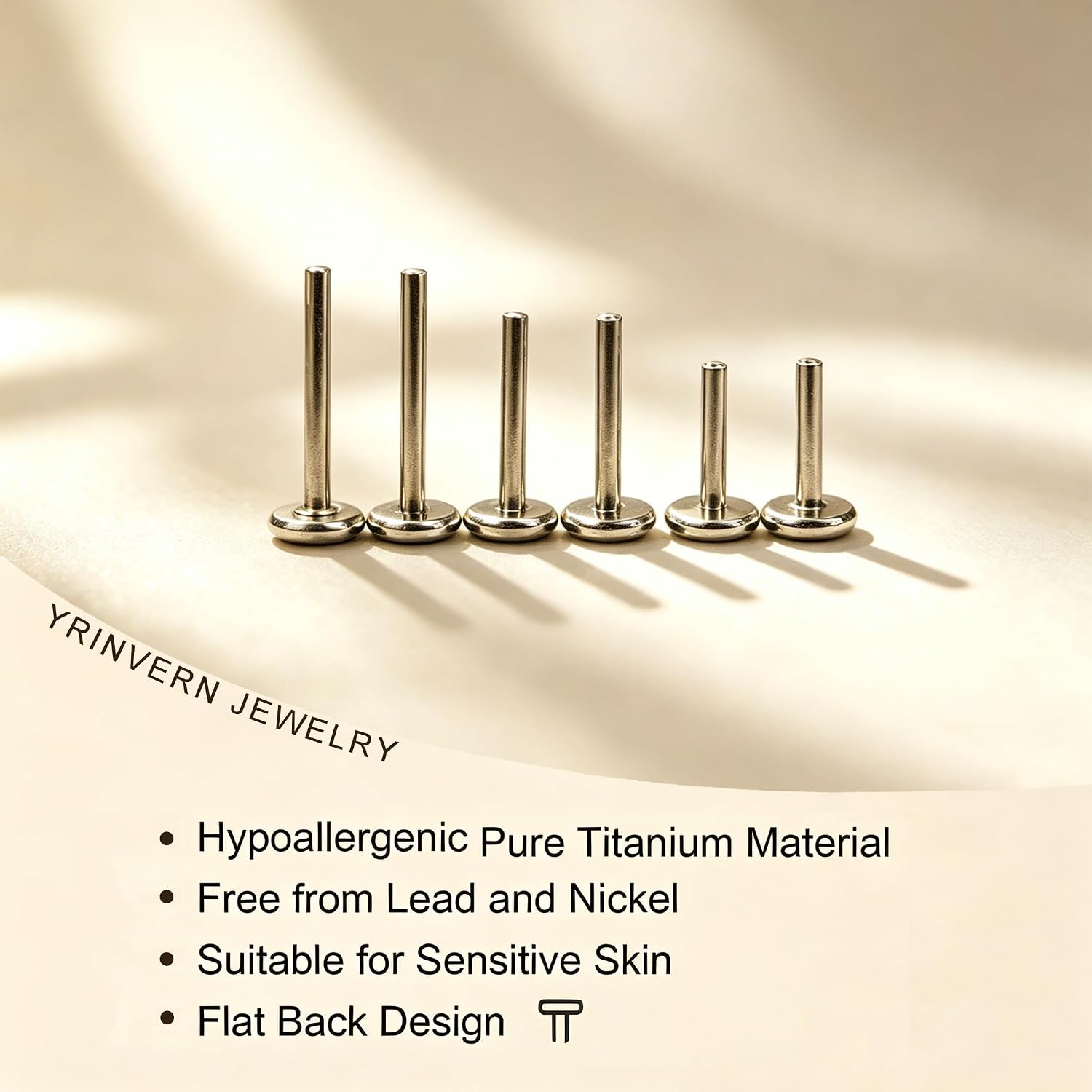 16G/18G Internal Threaded Hypoallergenic G23 Titanium Bar Post Replacement,Flat Back Stud Earrings Post Helix Sleeper Couch Labret Bar for Women Men Sensitive Ears