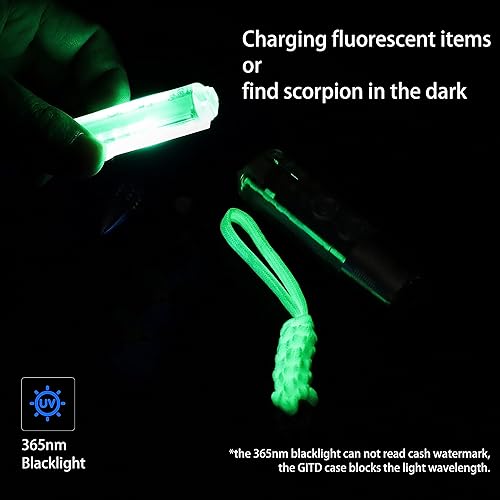 Miniatura 4 de RovyVon Aurora A5 G4 - Llavero linterna con luz negra de 365 nm, máximo 650 lúmenes USB-C recargable linterna LED para EDC, exteriores (verde GITD)