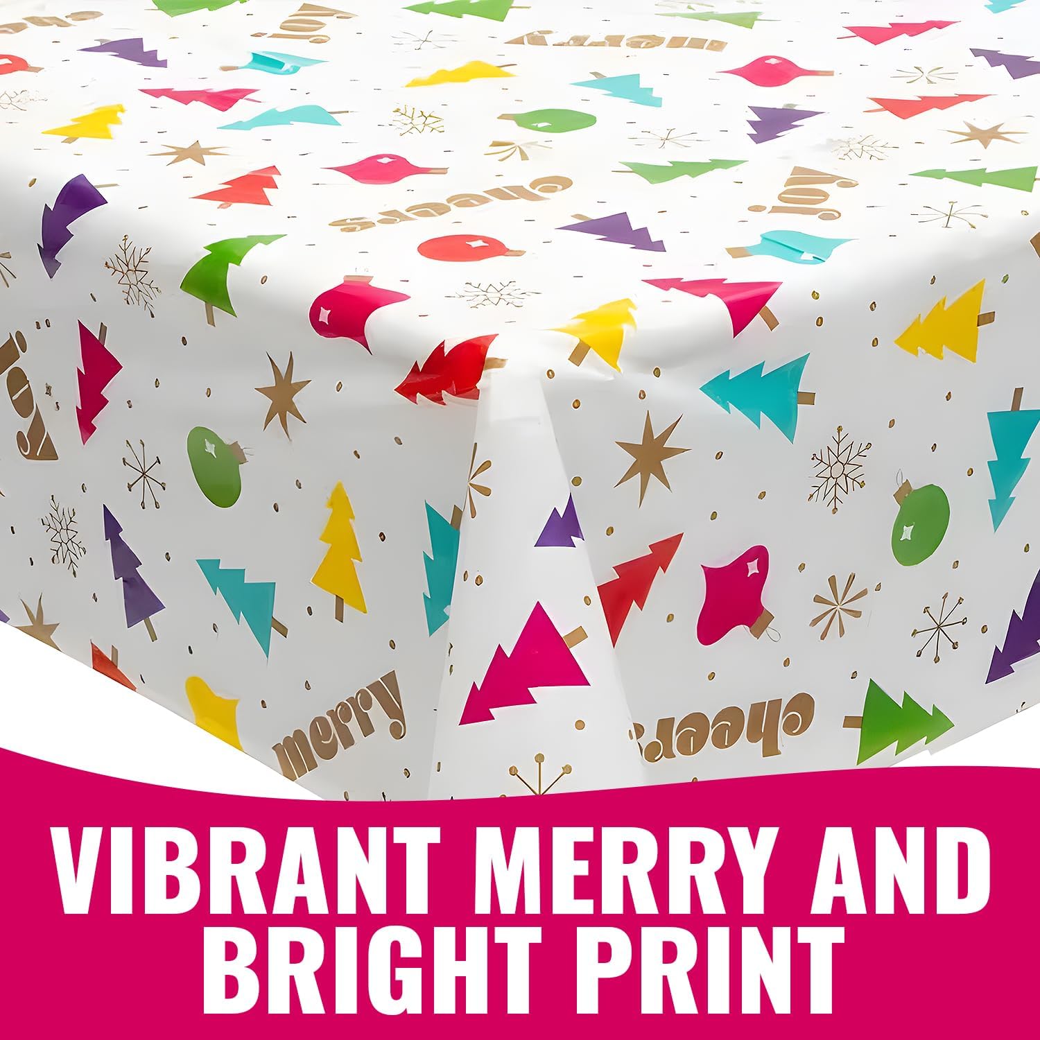 Fun Express Merry & Bright Christmas Party Disposable Plastic Tablecloth Roll (40" x 102 ft.) 1 Pc. - Ideal for Holiday Celebrations and Gatherings