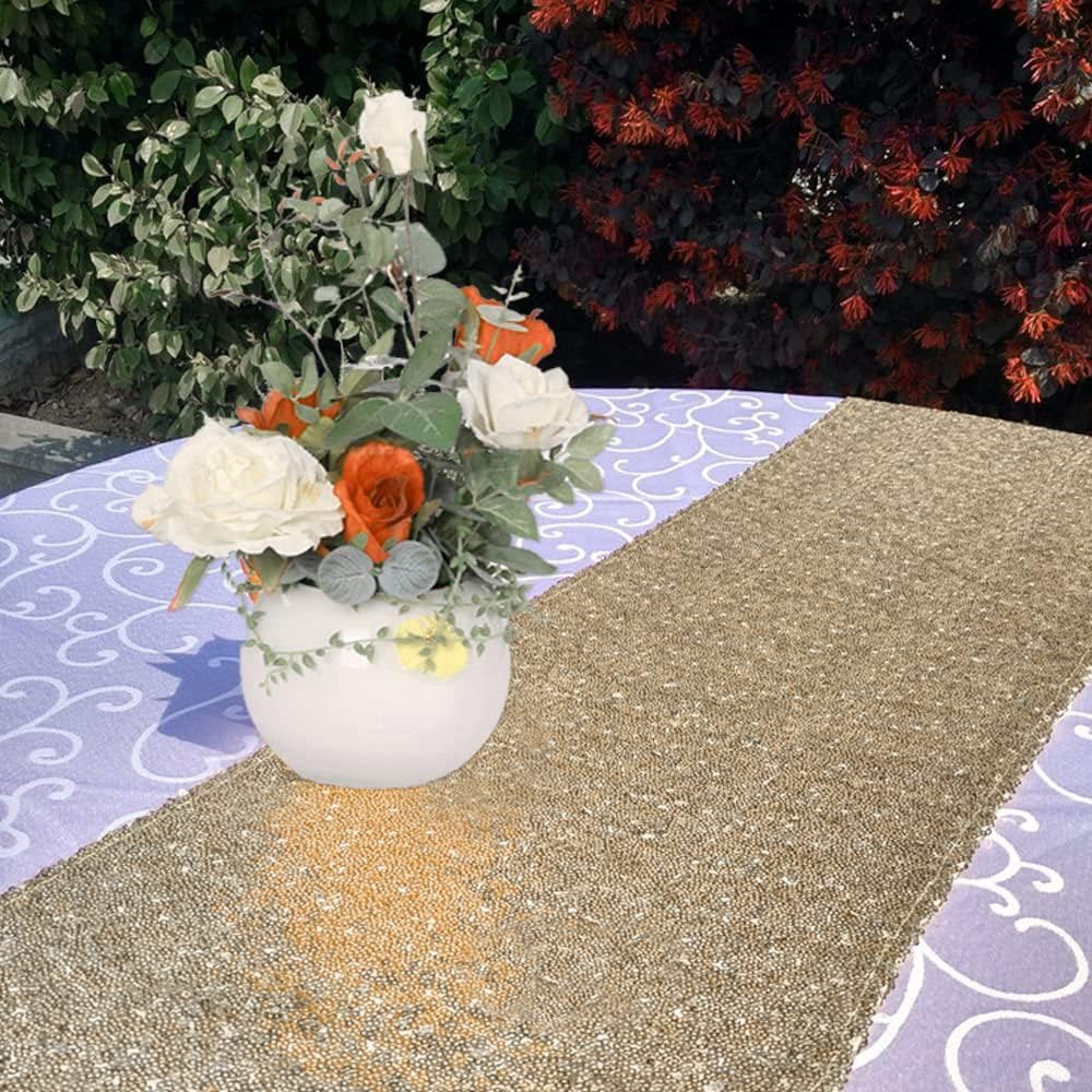 Camino de mesa de lentejuelas color champán, 12 x 72 pulgadas, paquete de 12 unidades, suministros de fiesta con purpurina para bodas, celebraciones de vacaciones