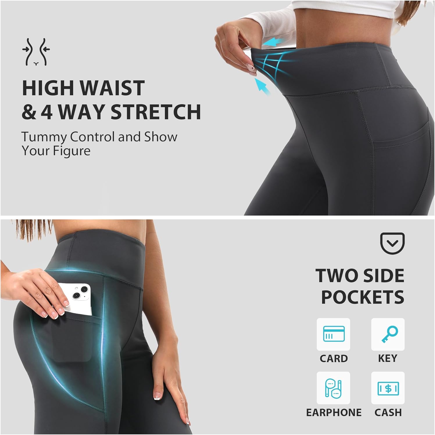 2 Pcs Fleece Lined Flare Leggings with Pockets for Women High Waisted Thermal Winter Warm Yoga Pants for Workout - Image 3
