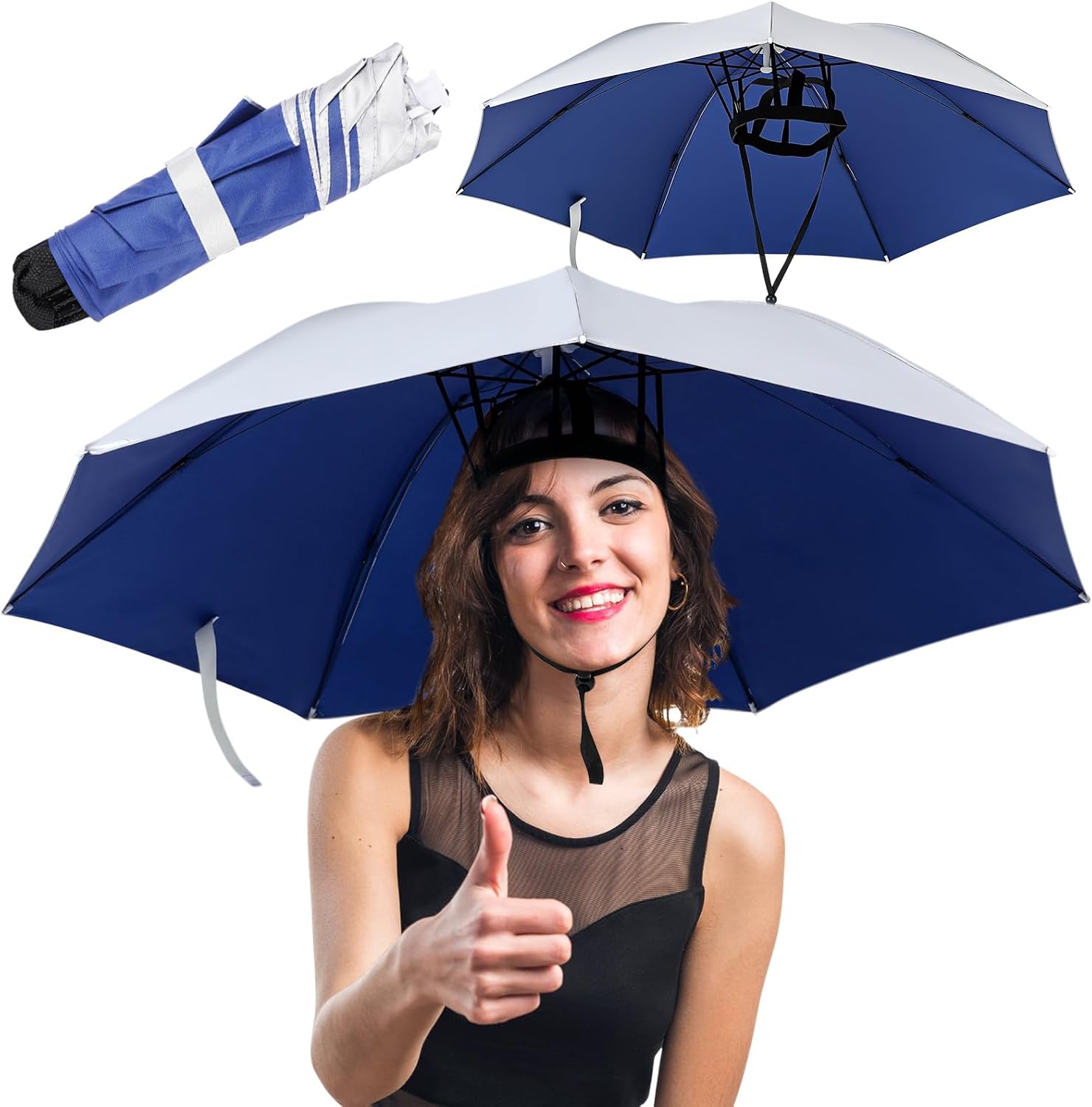 Chicingyou Head Umbrella Hat for Adults, 35.4'' Oversize Hands Free Umbrellas Provides UPF 50+ UV Protection, Silicone Headband and Chin Strap for Fishing, Camping, Gardening Shade and More