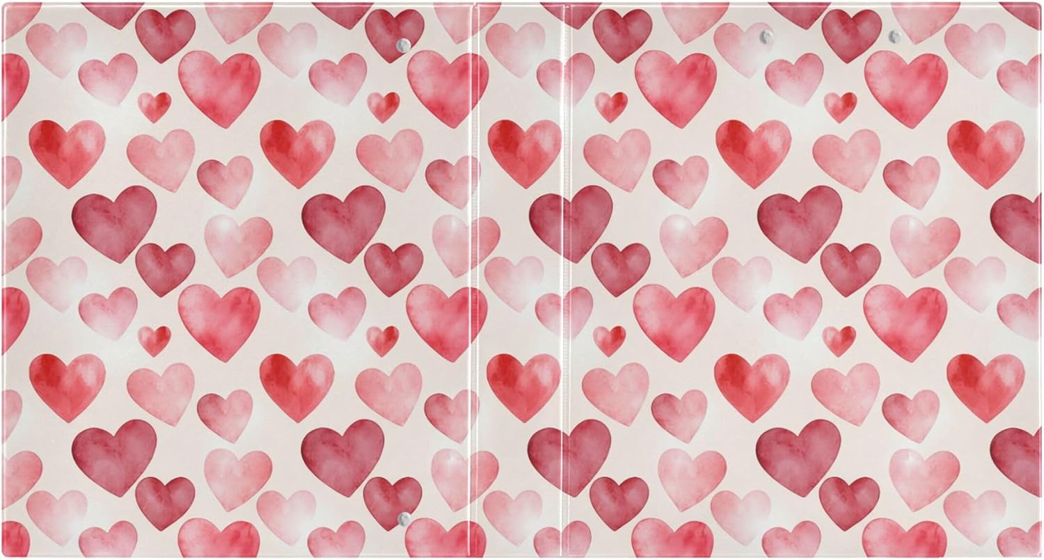 Valentine's Day Colorful Heart 3 Ring Binders, 1.5” Round Ring Binders with Clipboard - Letter Size, 3 Interior PVC Clear Pockets & Anti-Slip Clip for Office School Supplies, 2PCS