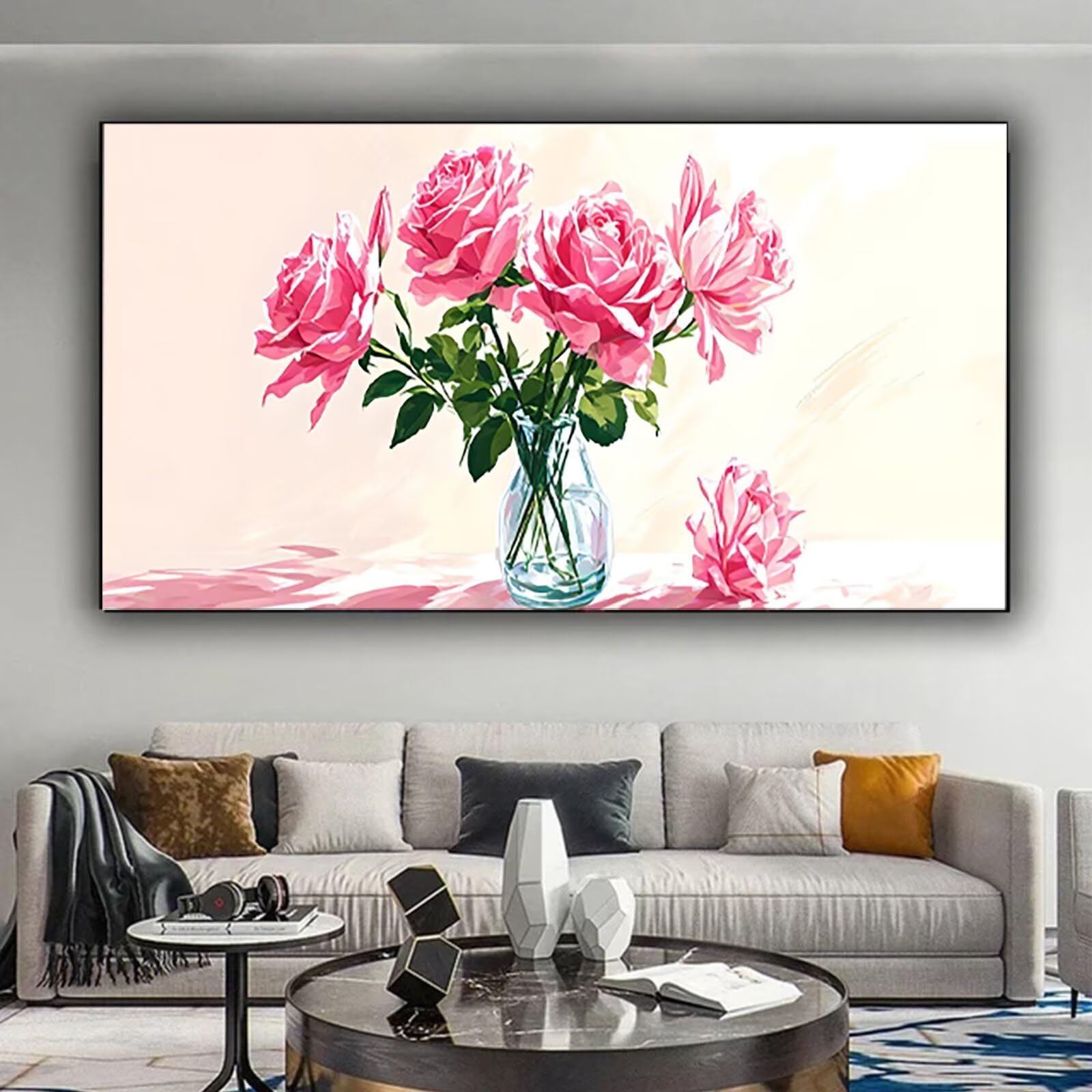 Malen nach Zahlen Kinder Blume, Geschenke für Mädchen Junge, Bastelset Kinder, Malen nach Zahlen Rose | Malen nach Zahlen Ohne Rahmen, für Home Wand Dekor Geschenk (60x120cm) Bastelset Erwachsene 1-X