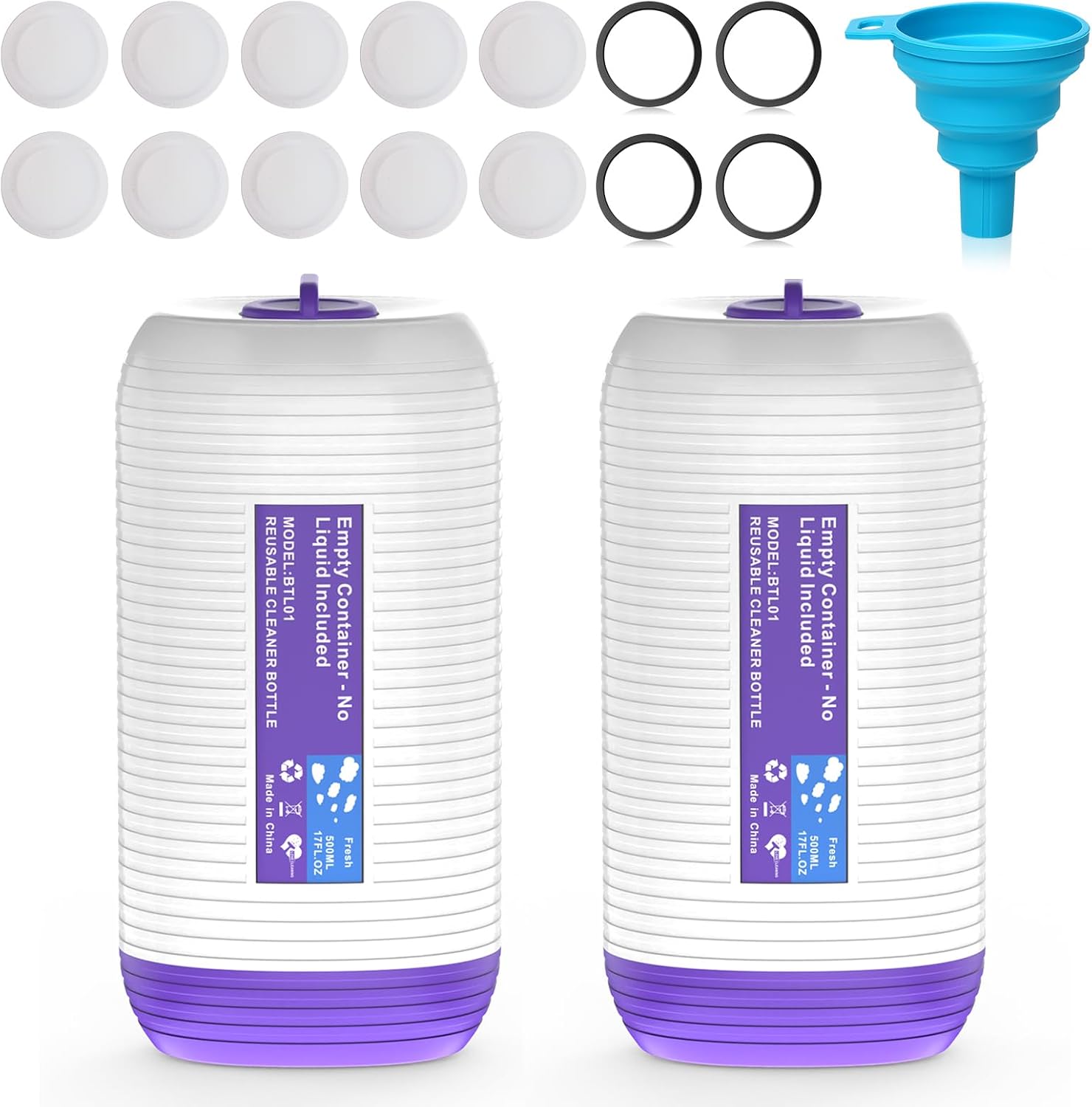 2 Pack Refillable Bottle for Swiffer Power Mop, 500ML / 17 FL.OZ Reusable Solution Container, with 5 Leak-Proof Seal & 1 Funnel,Simple Installation, Works with Any Cleaner