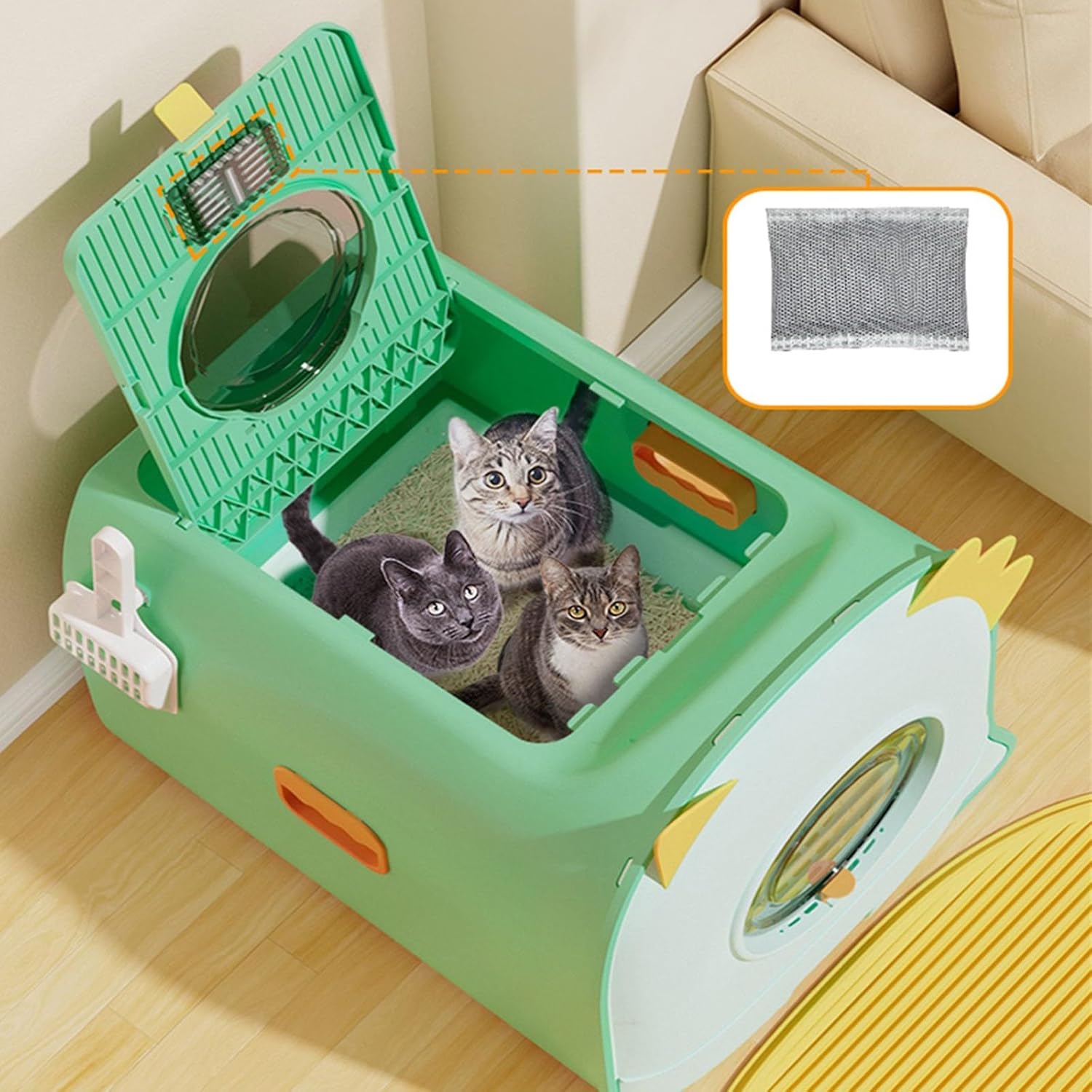 Litterbox Covered Cat Litter Box with Litter Scoop, Anti-Splashing Covered Hooded Cat Box, Drawer Type Easy Clean Cat Toilet, 23.62" L x 20.87" W x 16.93" H Cat Litter Tray(Pink)